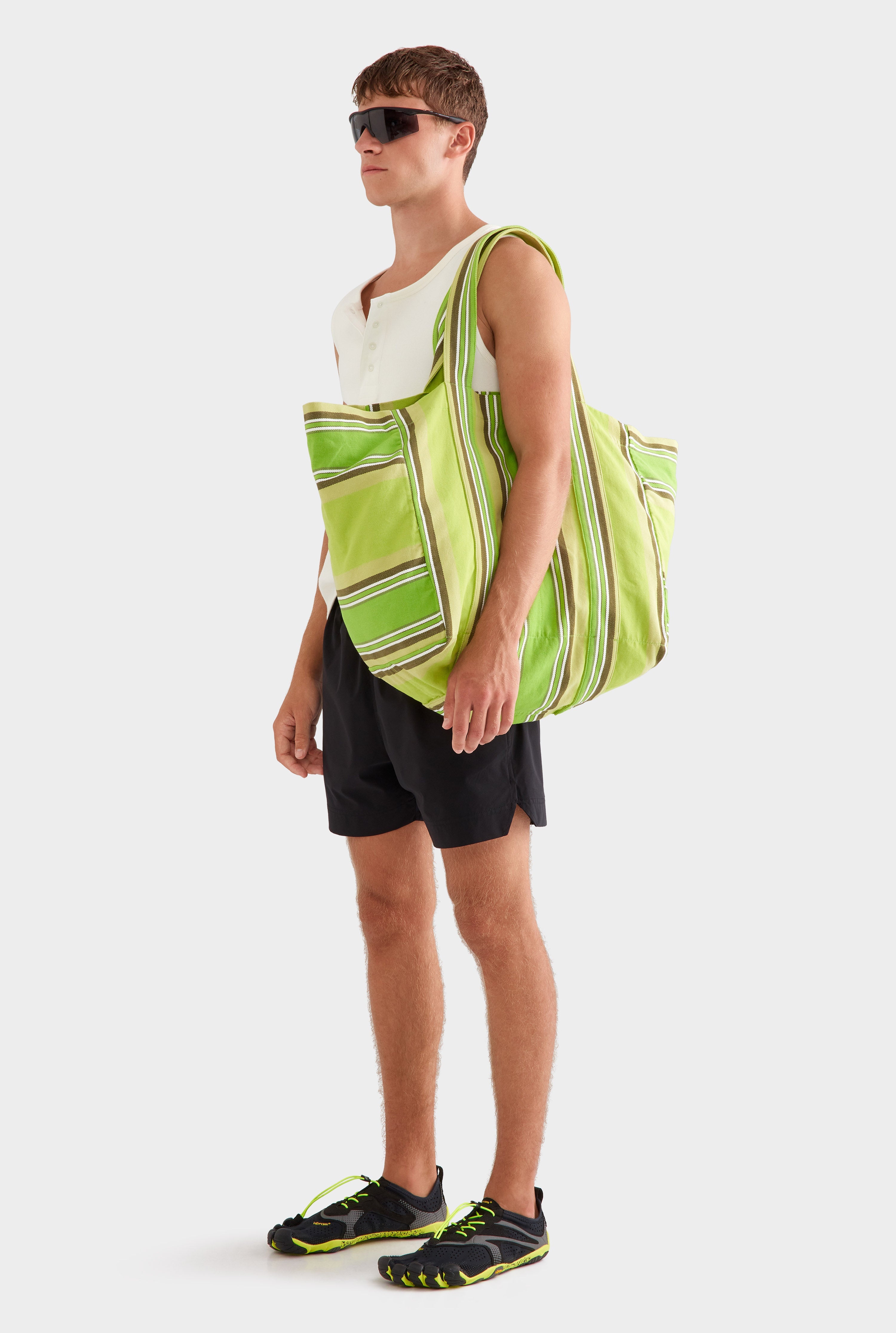 Woven Stripe Beach Tote - Green Stripe