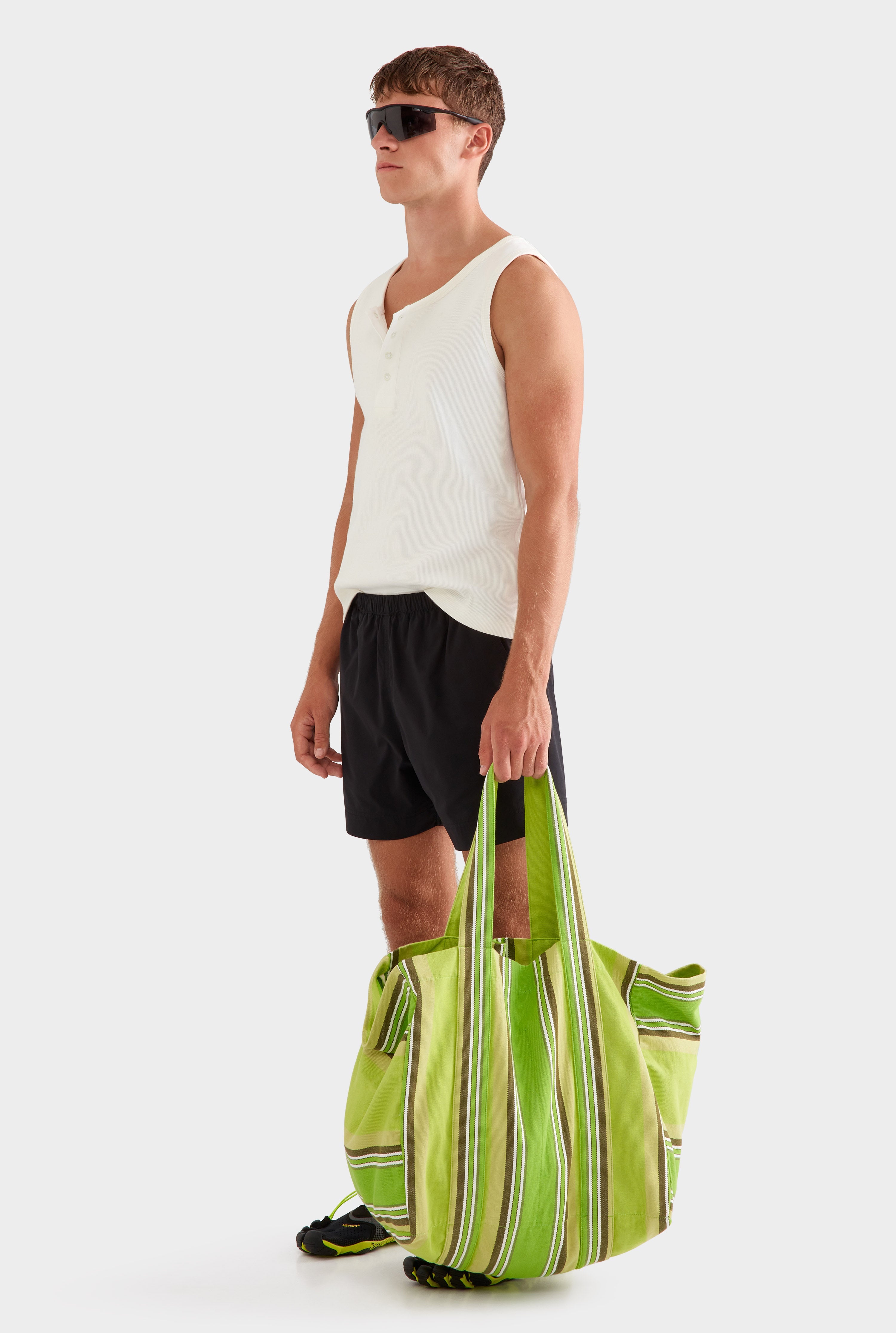 Woven Stripe Beach Tote - Green Stripe