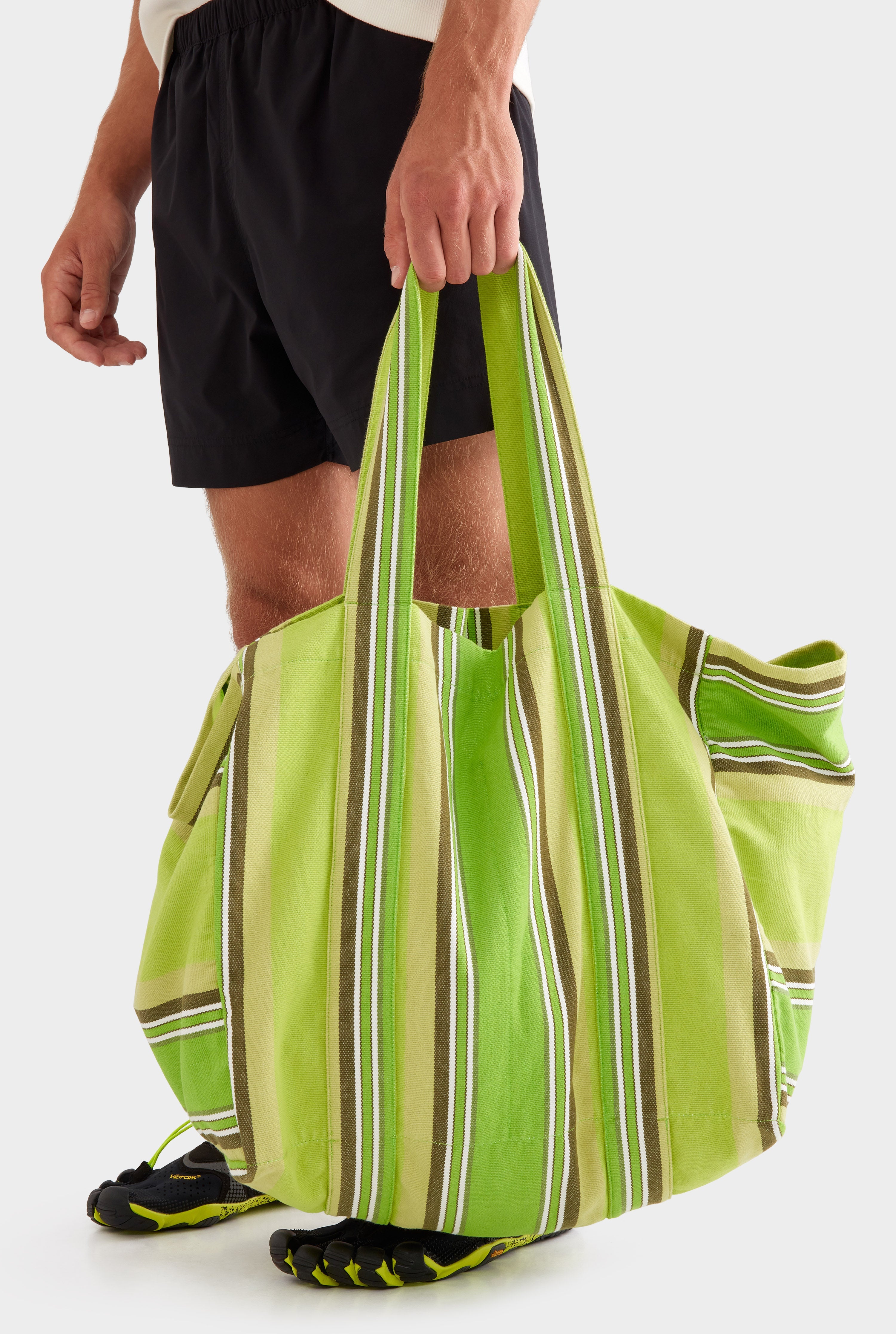 Woven Stripe Beach Tote - Green Stripe