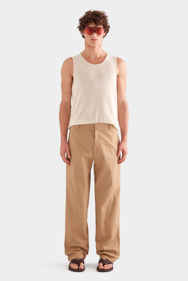Straight Leg Cotton Canvas Pant - Tan