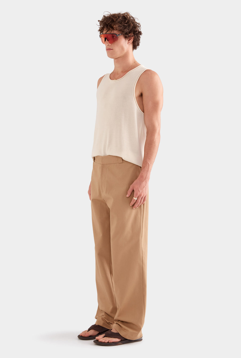 Straight Leg Cotton Canvas Pant - Tan