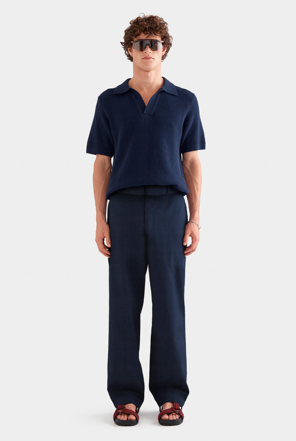 Tailored Seersucker Trouser - Navy Blue Stripe
