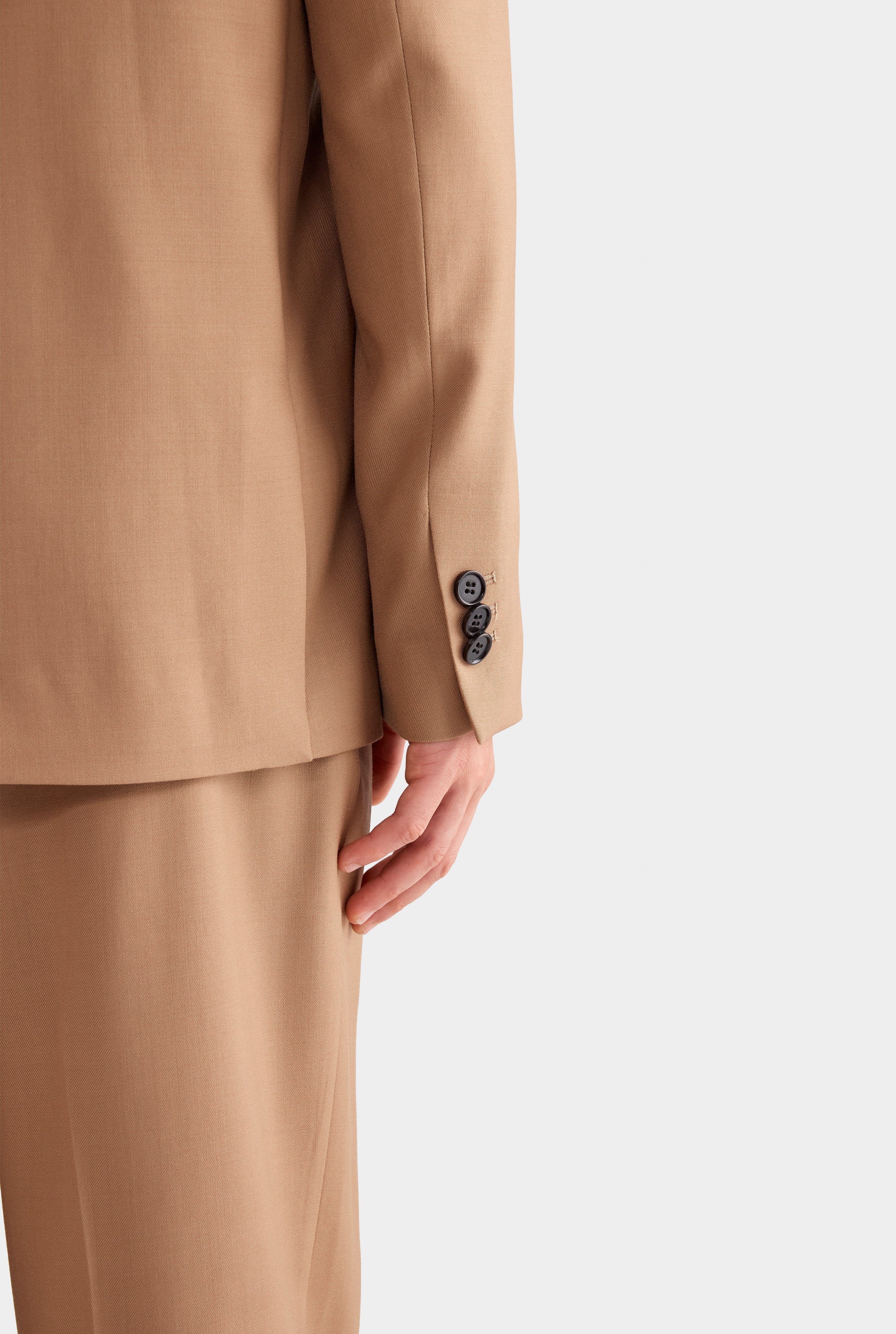 Tailored Wool Double Breasted Suit Jacket - Camel