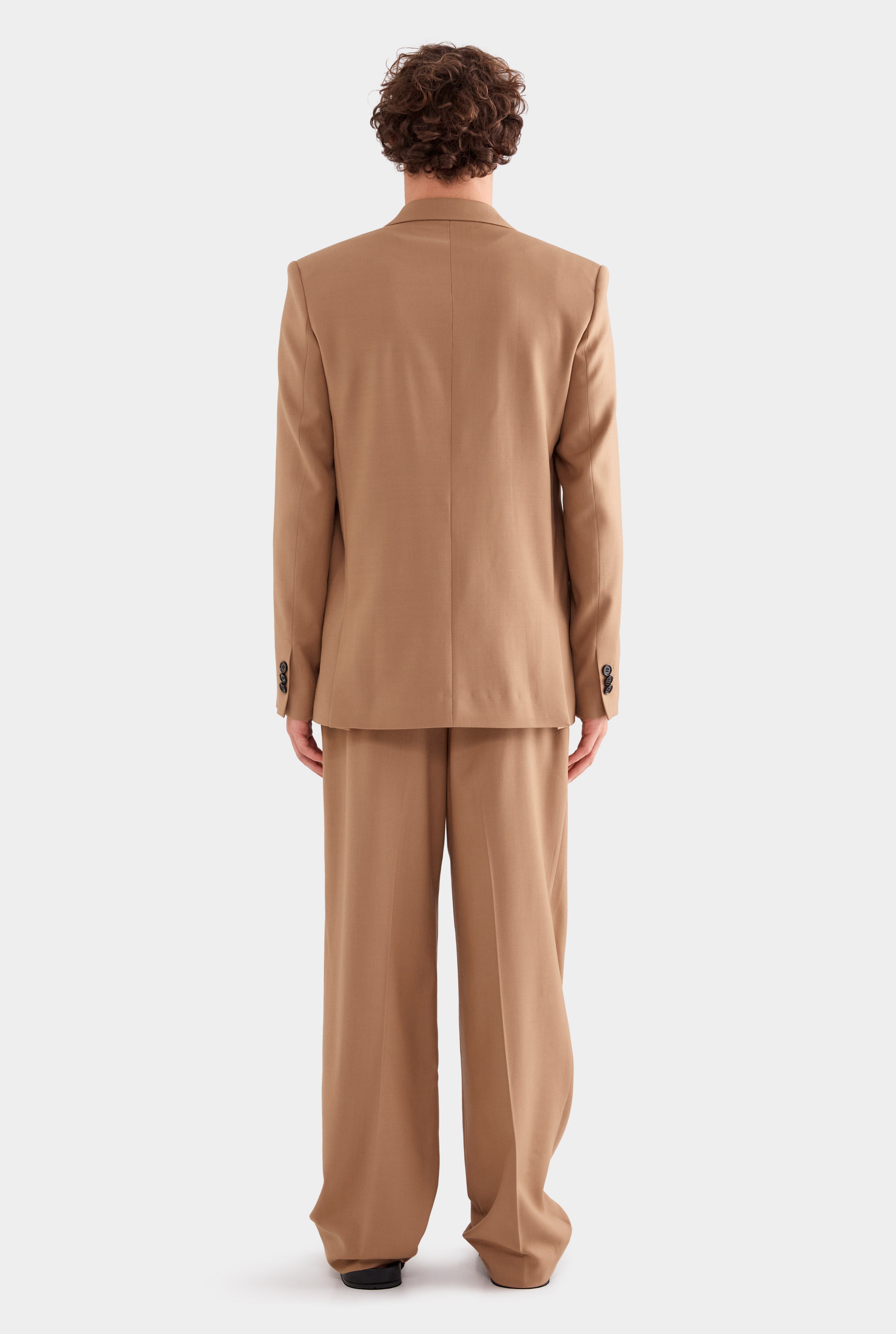 Tailored Wool Double Breasted Suit Jacket - Camel