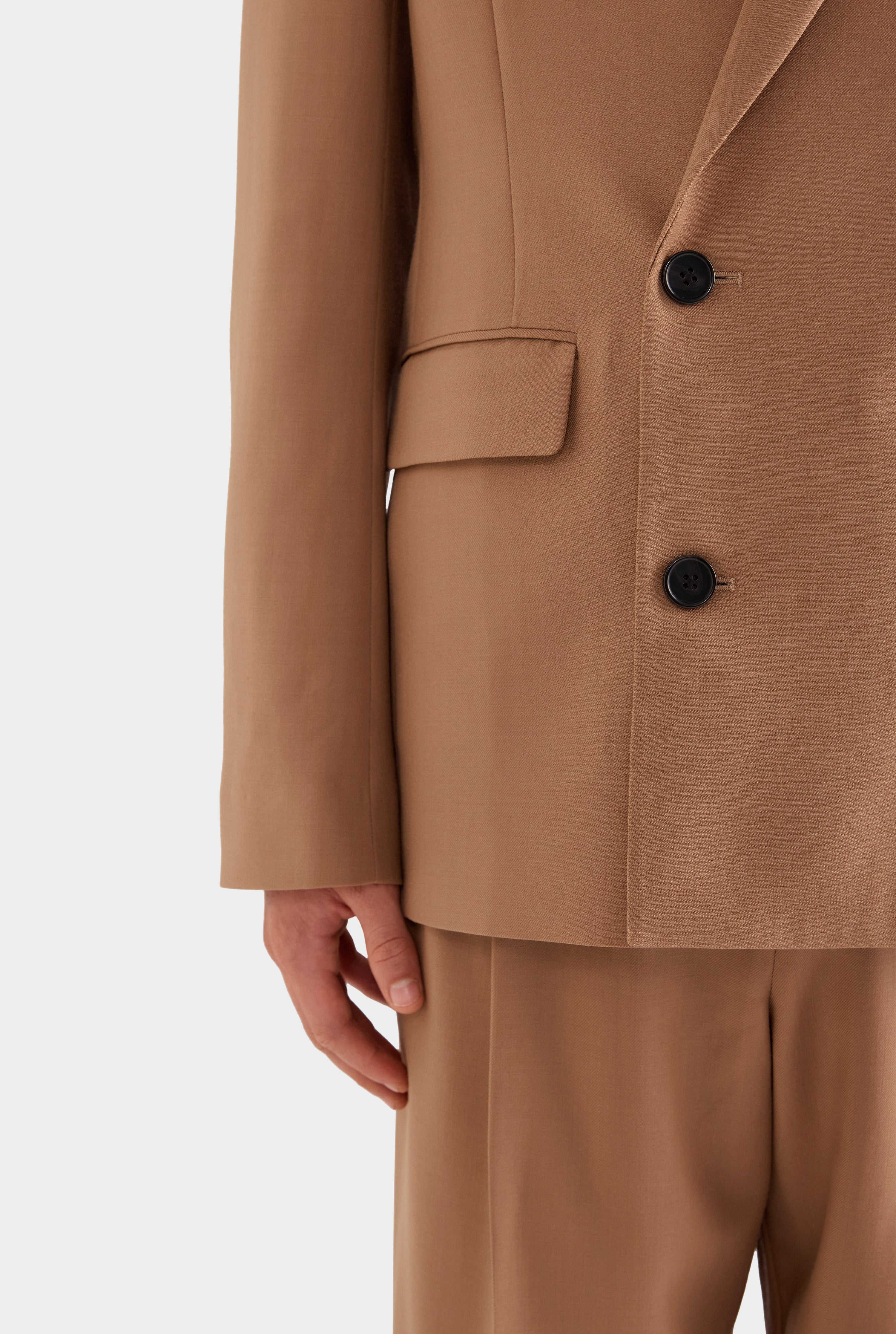 Tailored Wool Double Breasted Suit Jacket - Camel