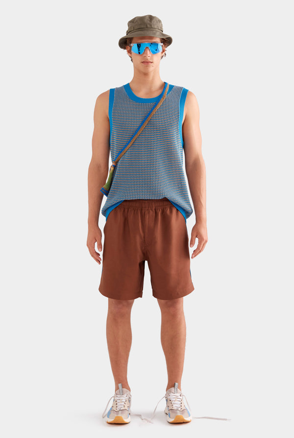 Tencel Lounge Short - Chocolate/Bright Blue