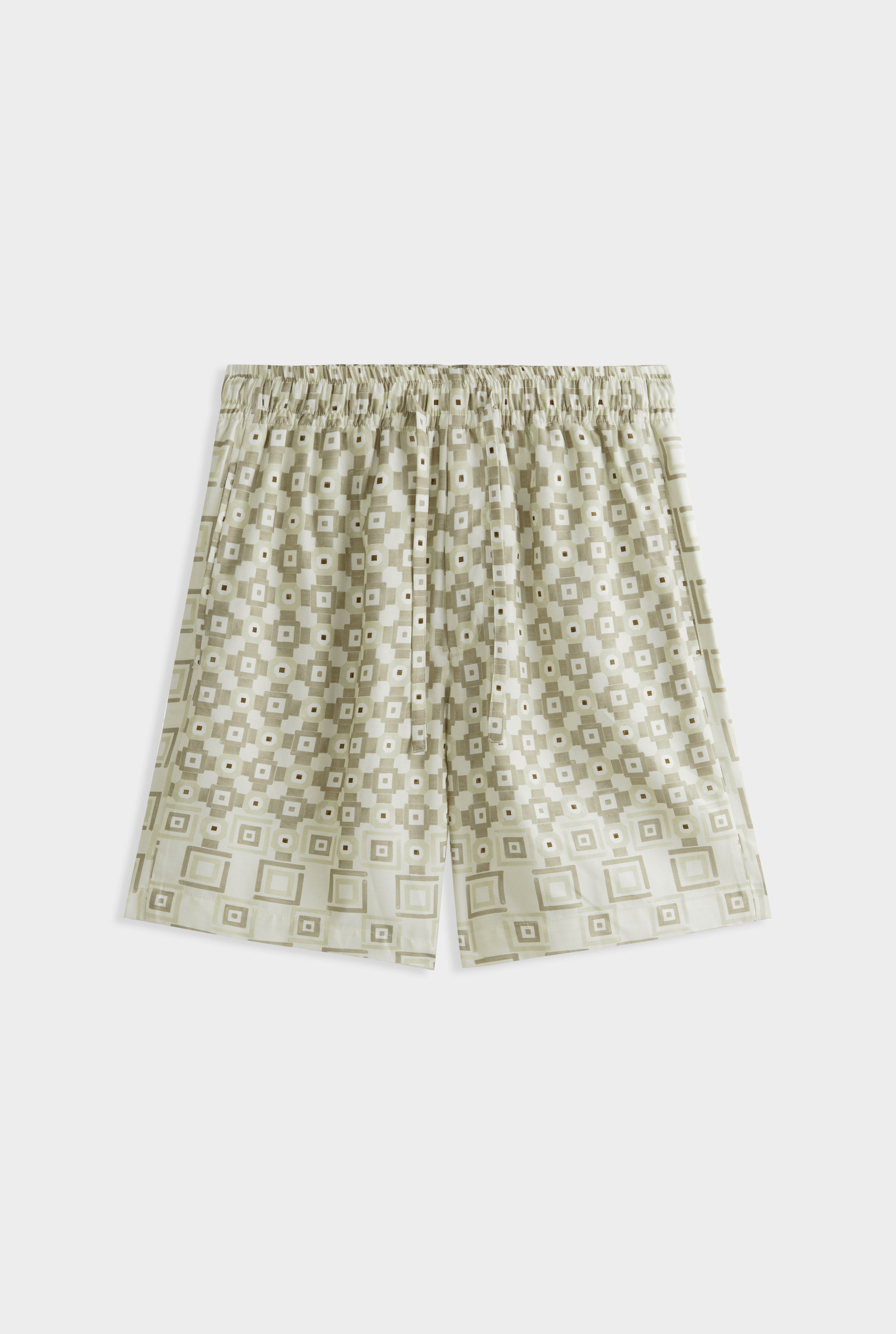 Printed Tencel Lounge Short - Beige Geo