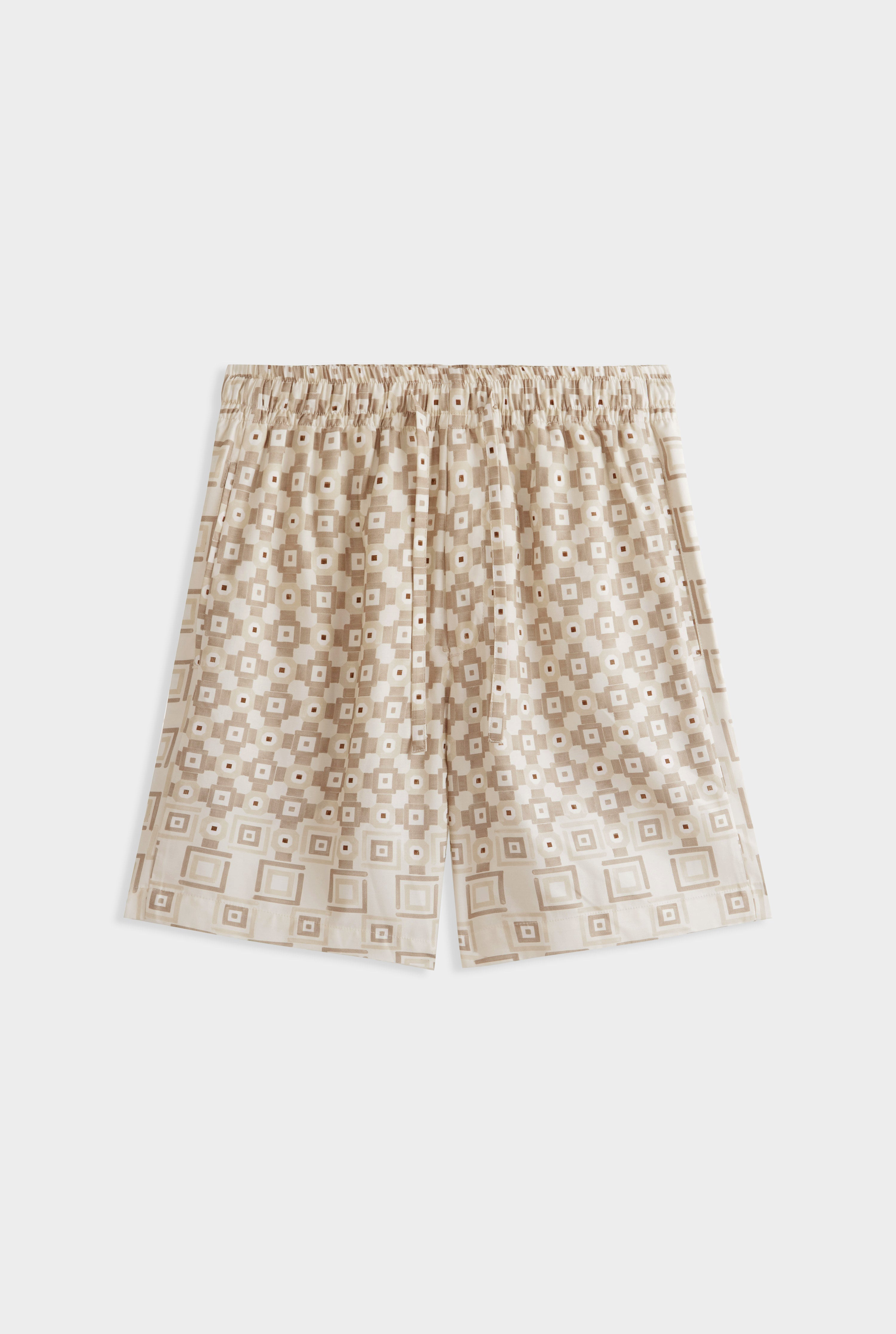 Printed Tencel Lounge Short - Beige Geo