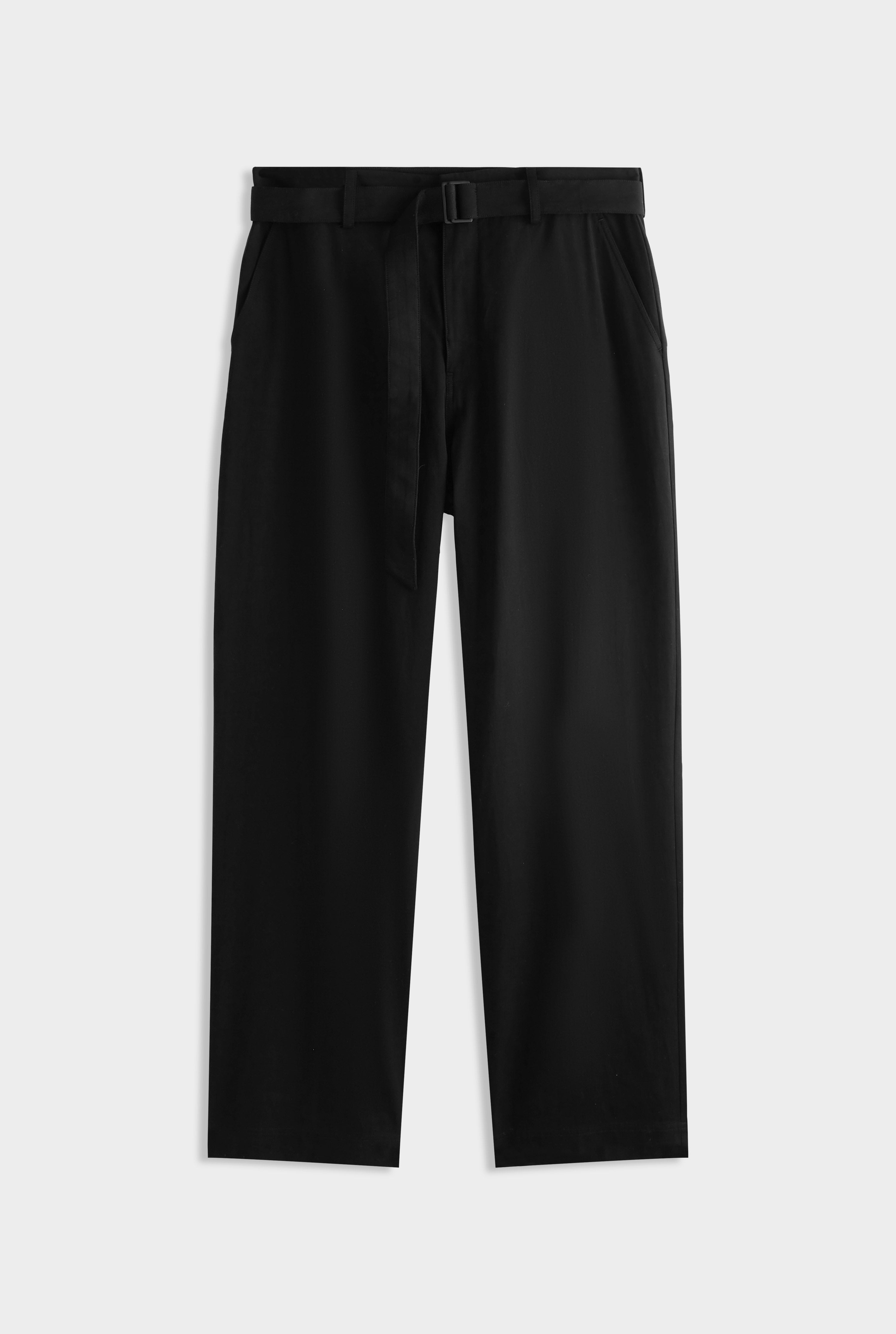 Cotton Tencel Belted Trouser - Black