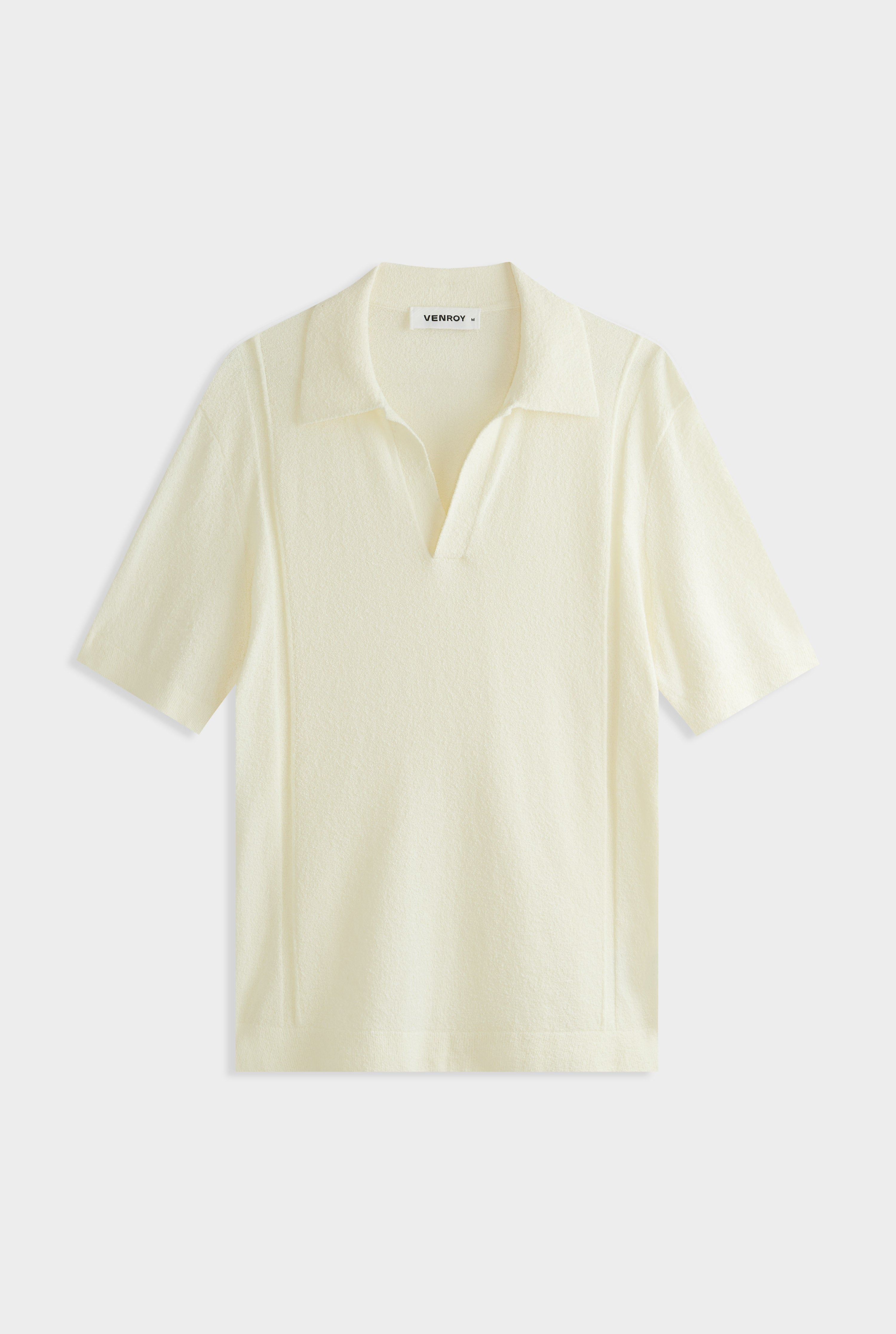 Boucle Stitch Detail Knit Polo - Cream