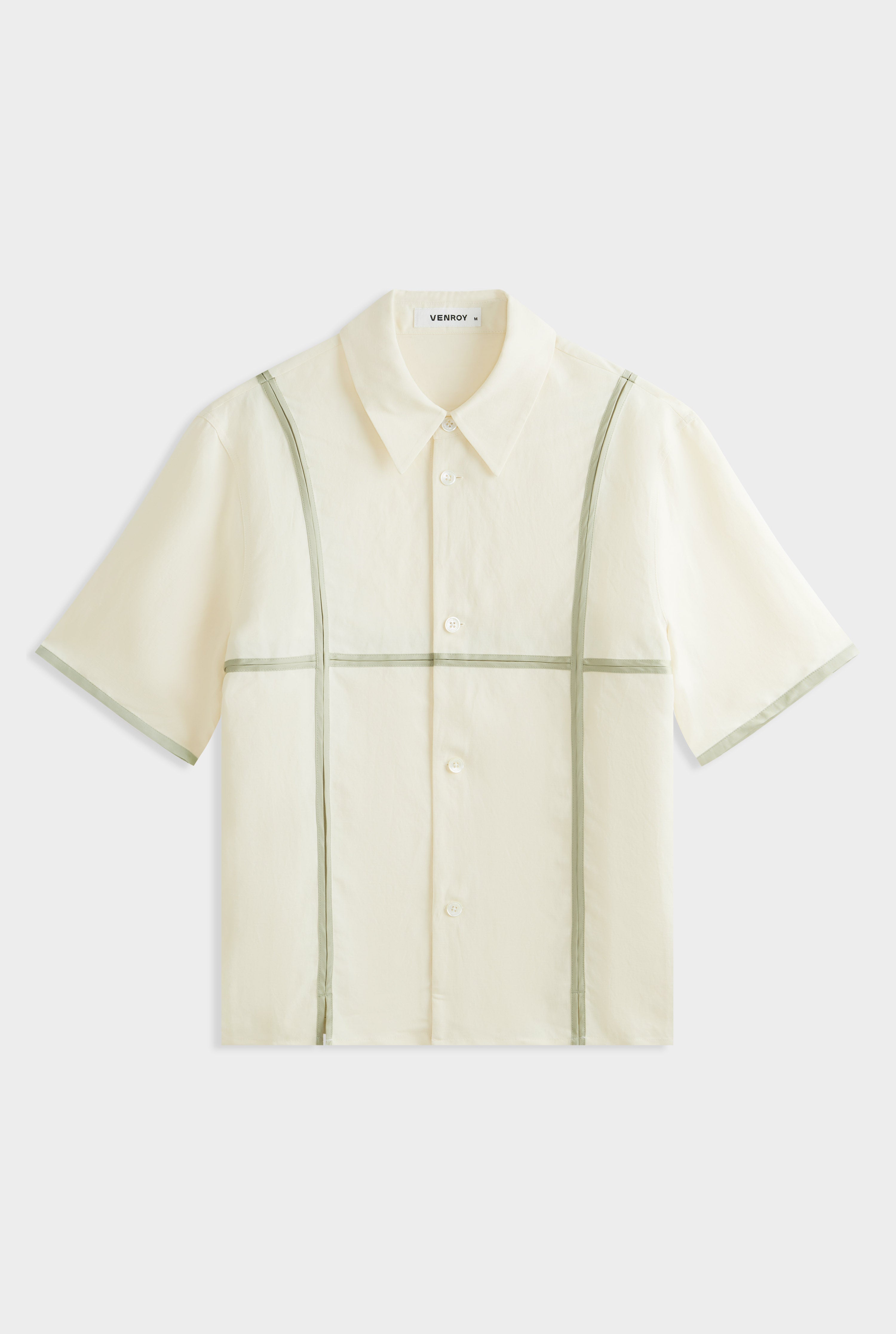 Silk Linen Contrast Bind Shirt - Cream/Pistachio Shell