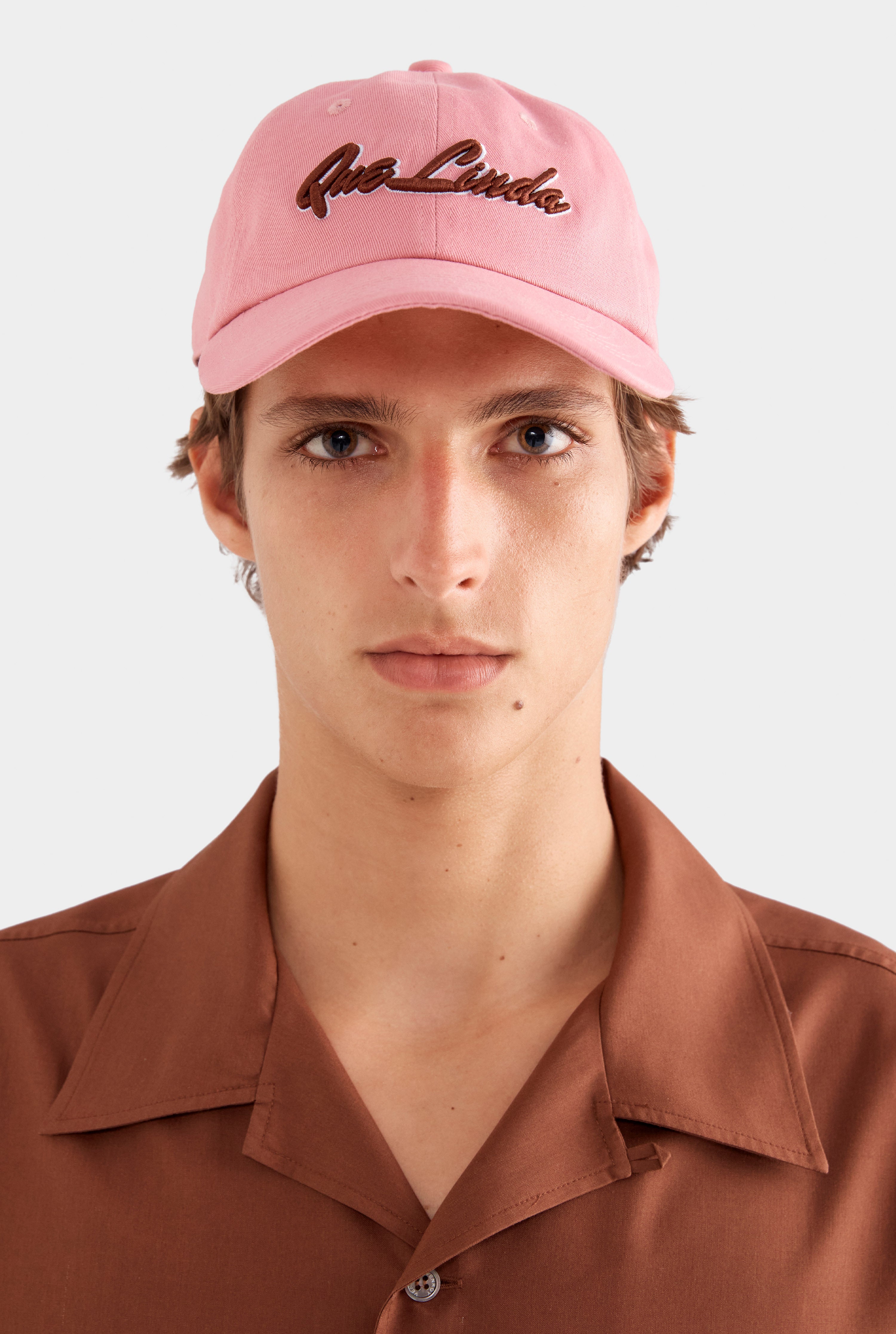 Que Linda Cotton Logo Cap - Light Pink/Chocolate
