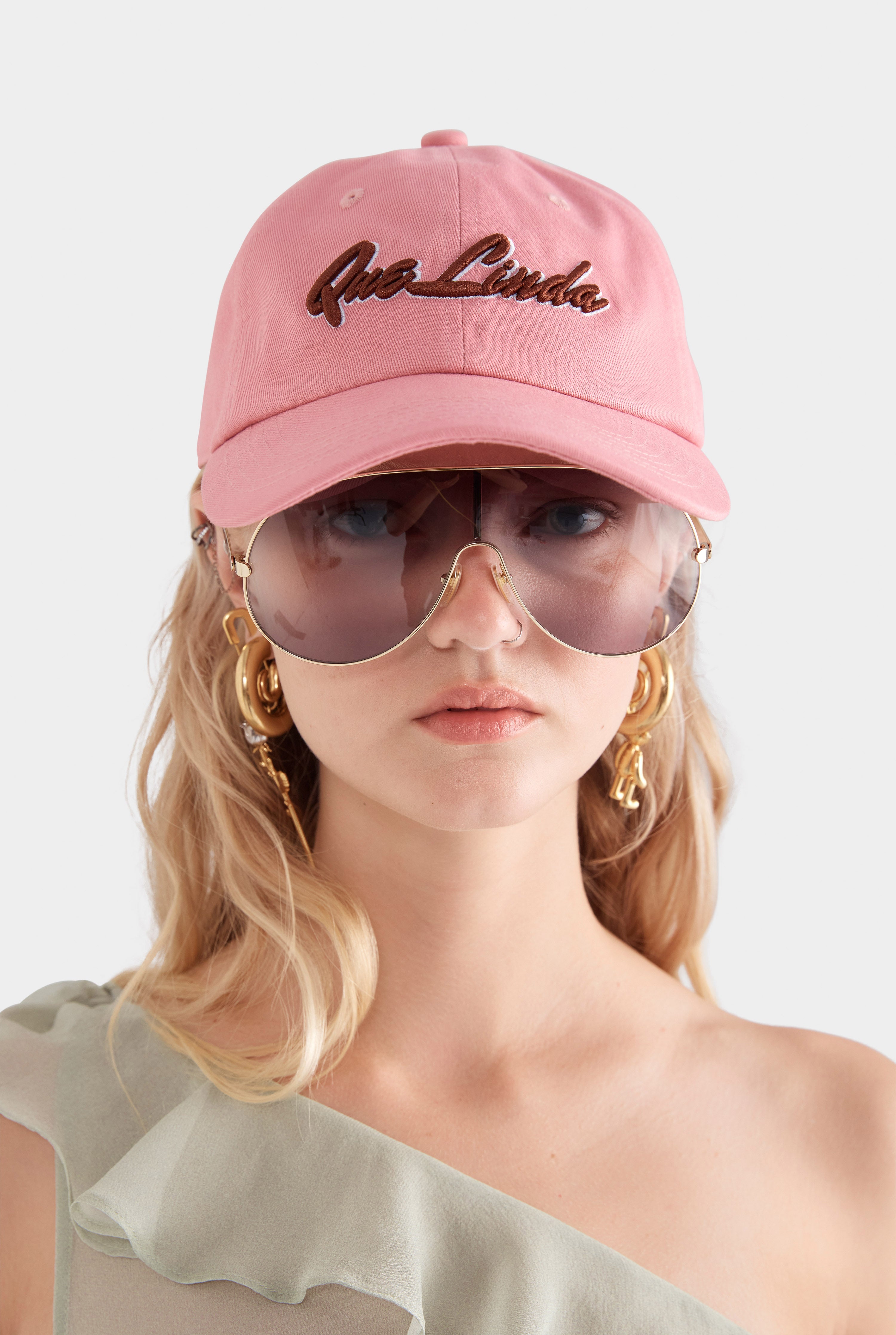 Que Linda Cotton Logo Cap - Light Pink/Chocolate