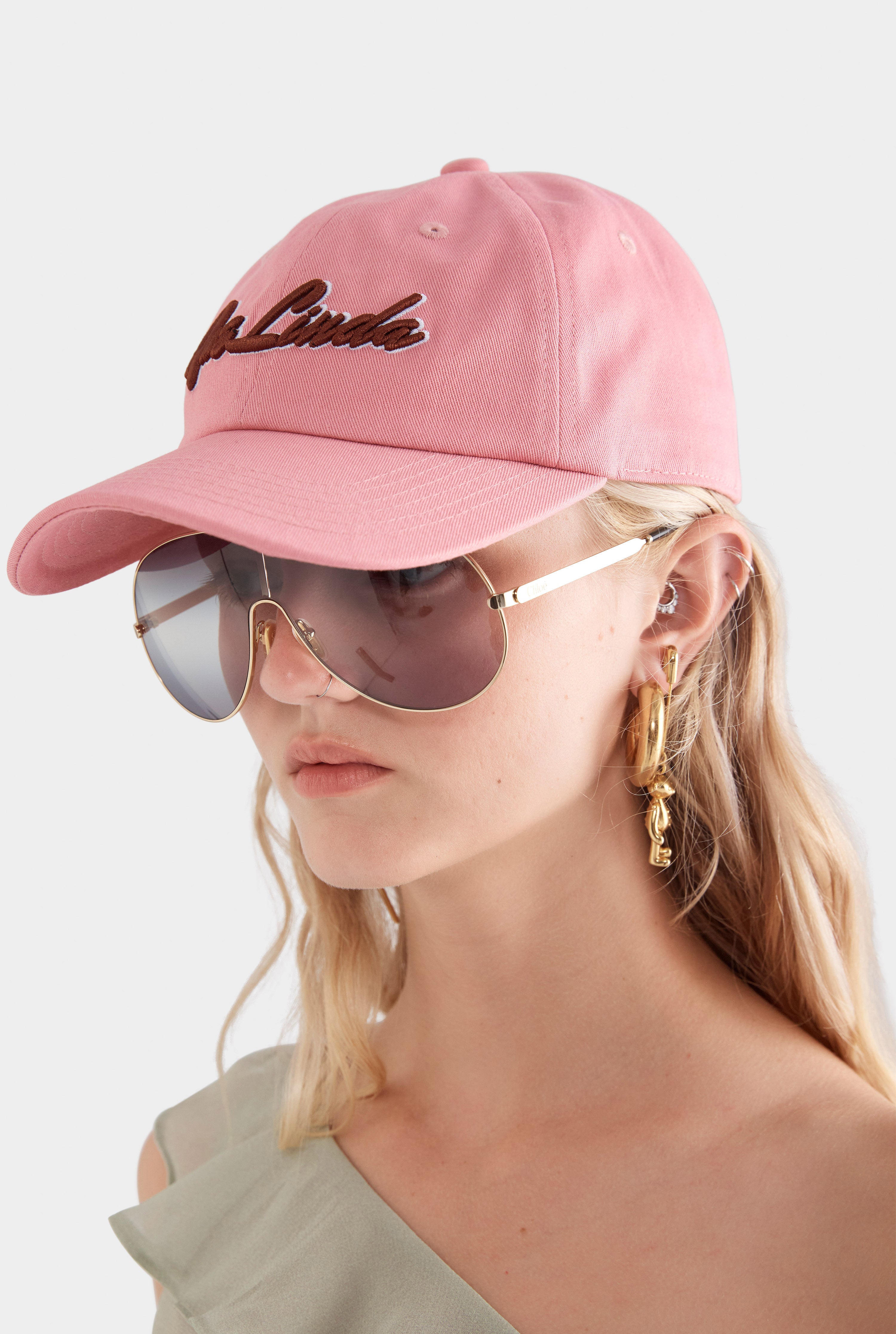 Que Linda Cotton Logo Cap - Light Pink/Chocolate