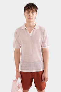 Rib Knit Open Neck Polo - Grey Lilac/Taupe