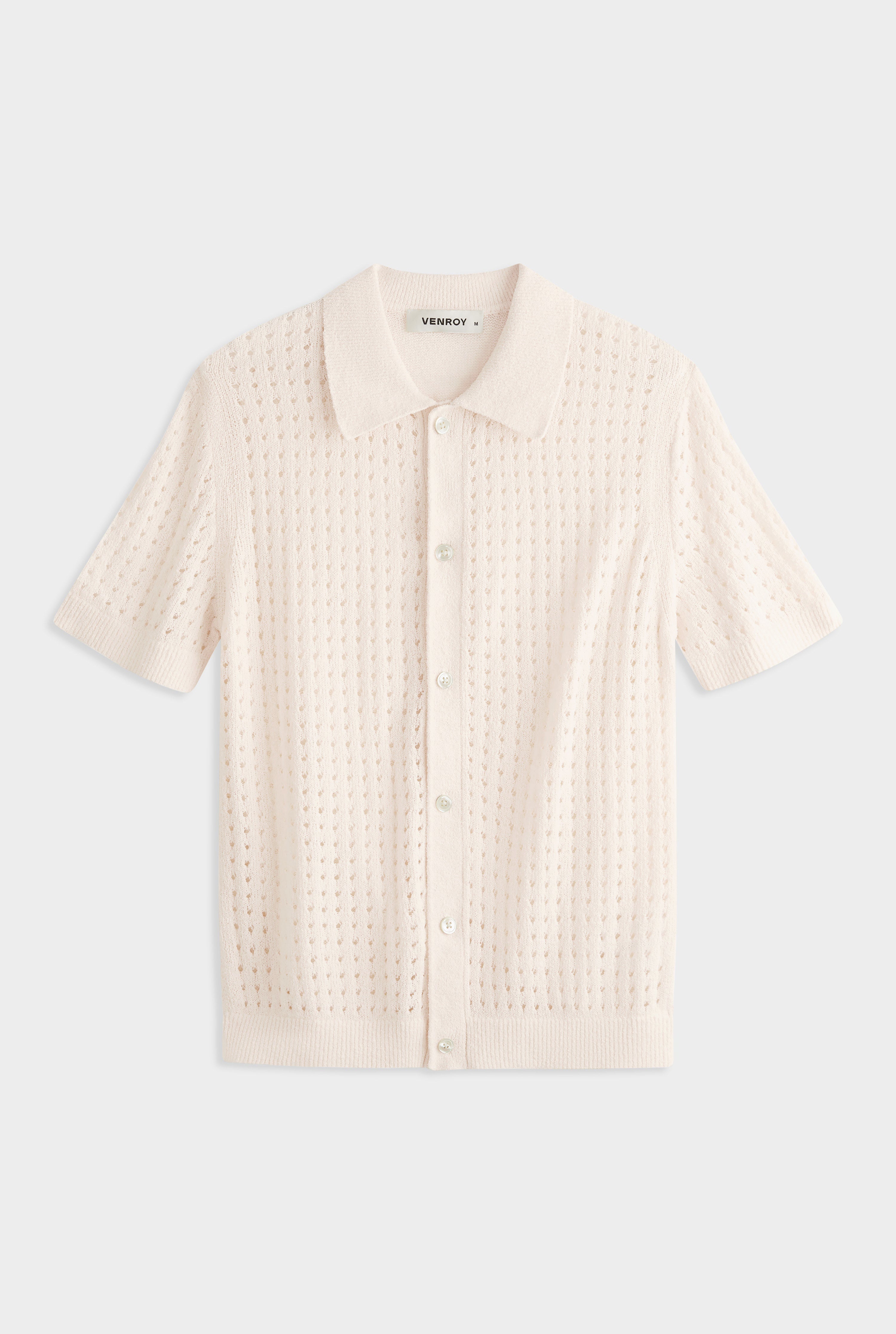Boucle Border Knit Shirt - Cream