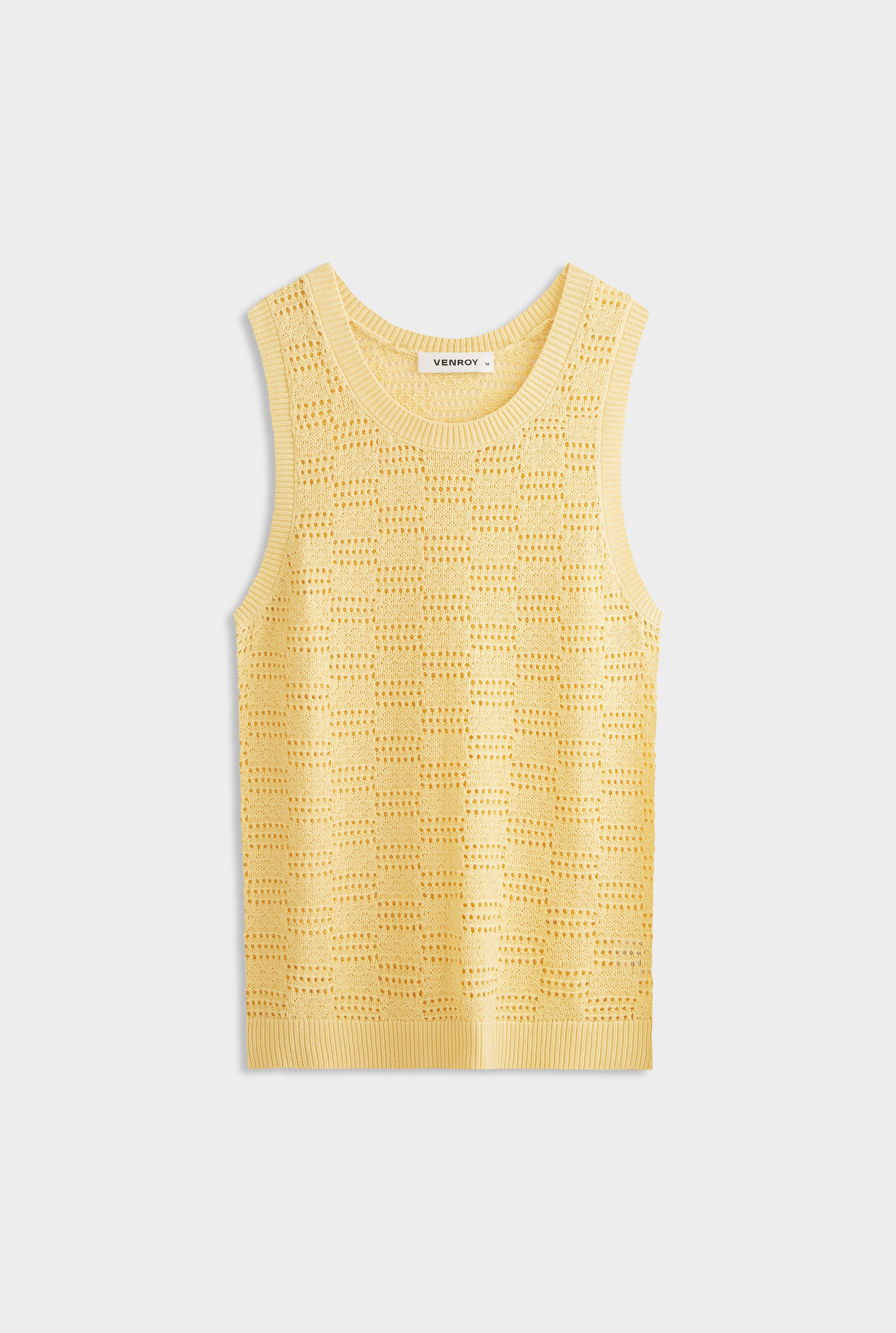 Cotton Crochet Check Tank - Butter