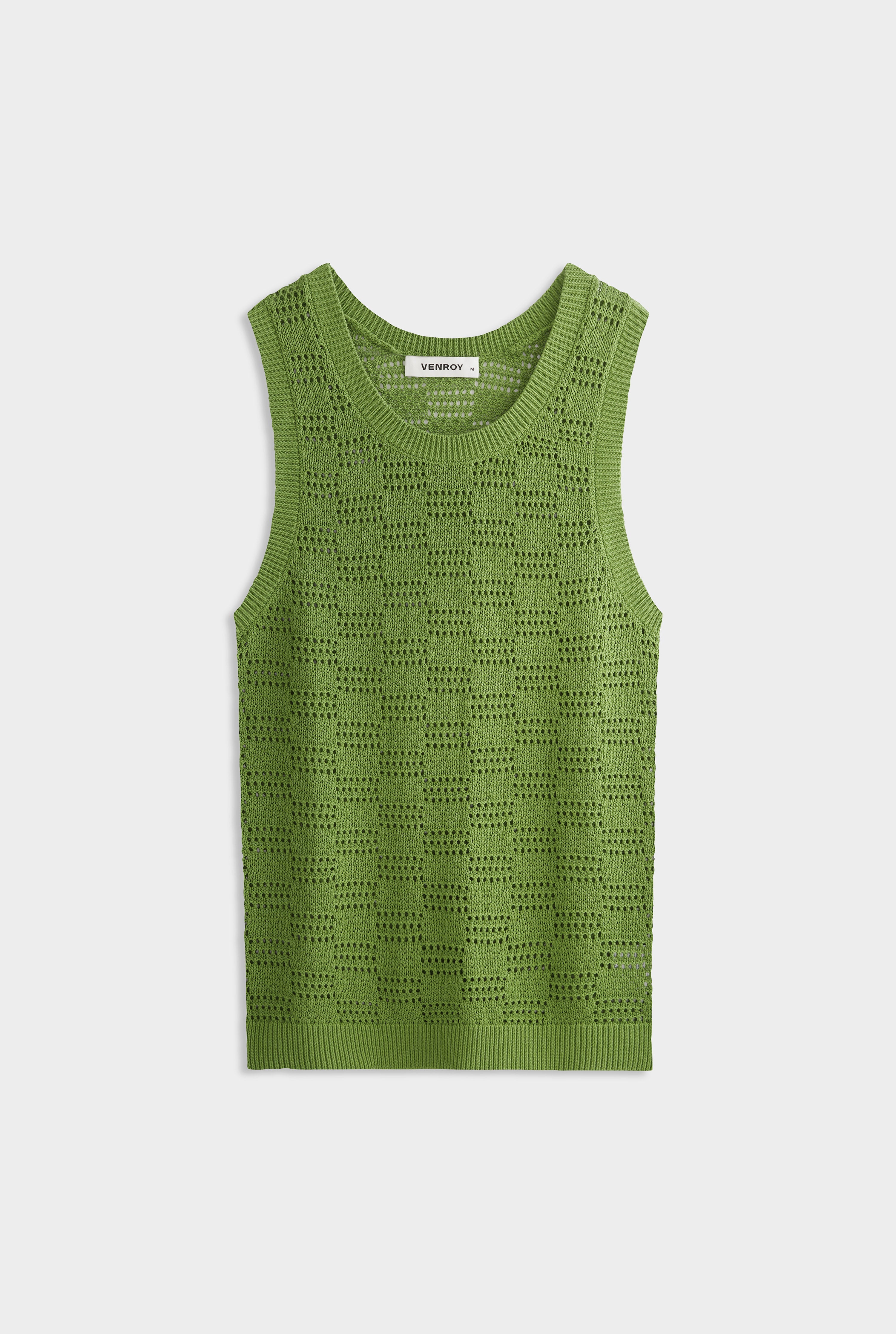 Cotton Crochet Check Tank - Kelp Green
