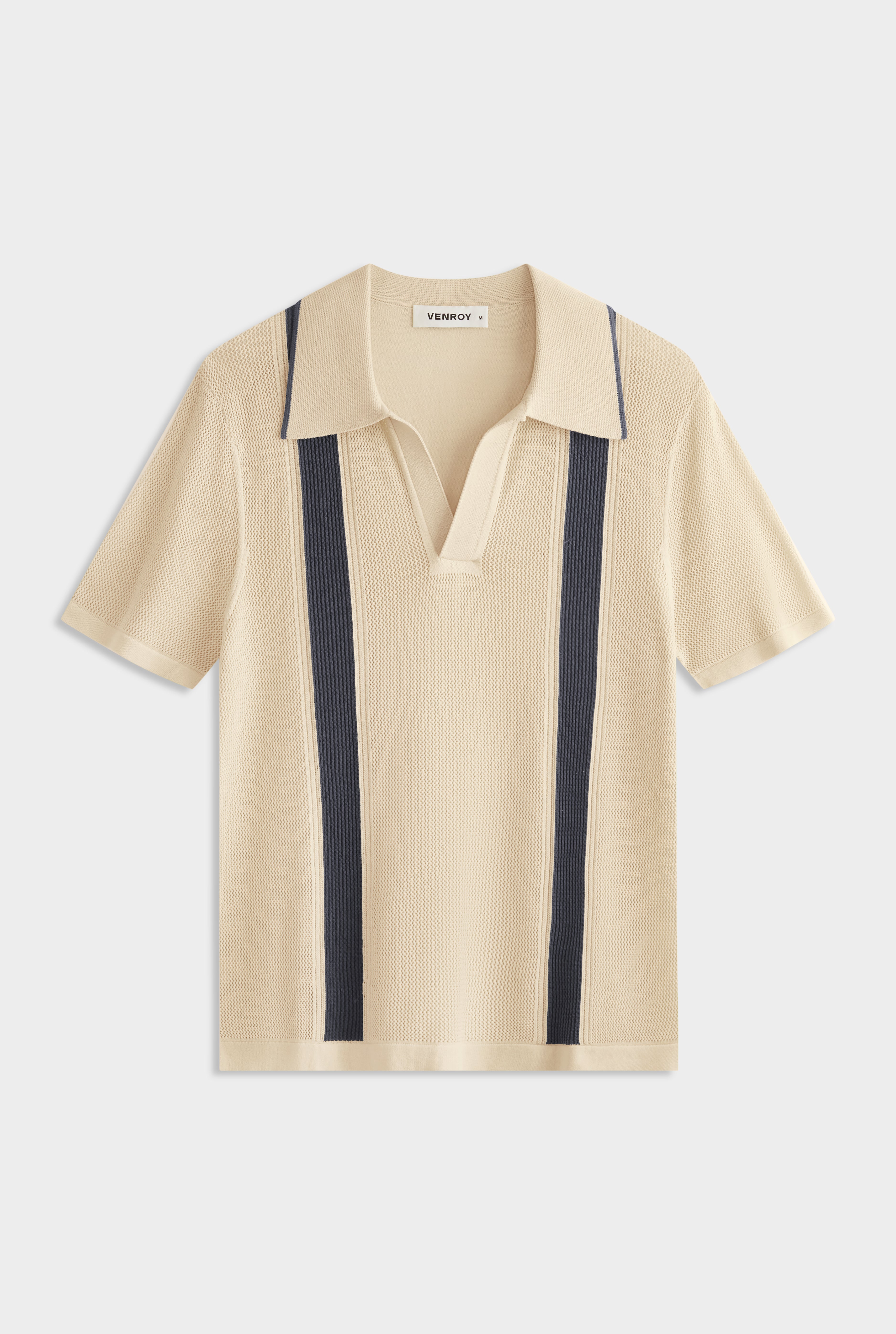 Knitted Cotton Pique Open Neck Polo - Green Haze/Stormy Blue