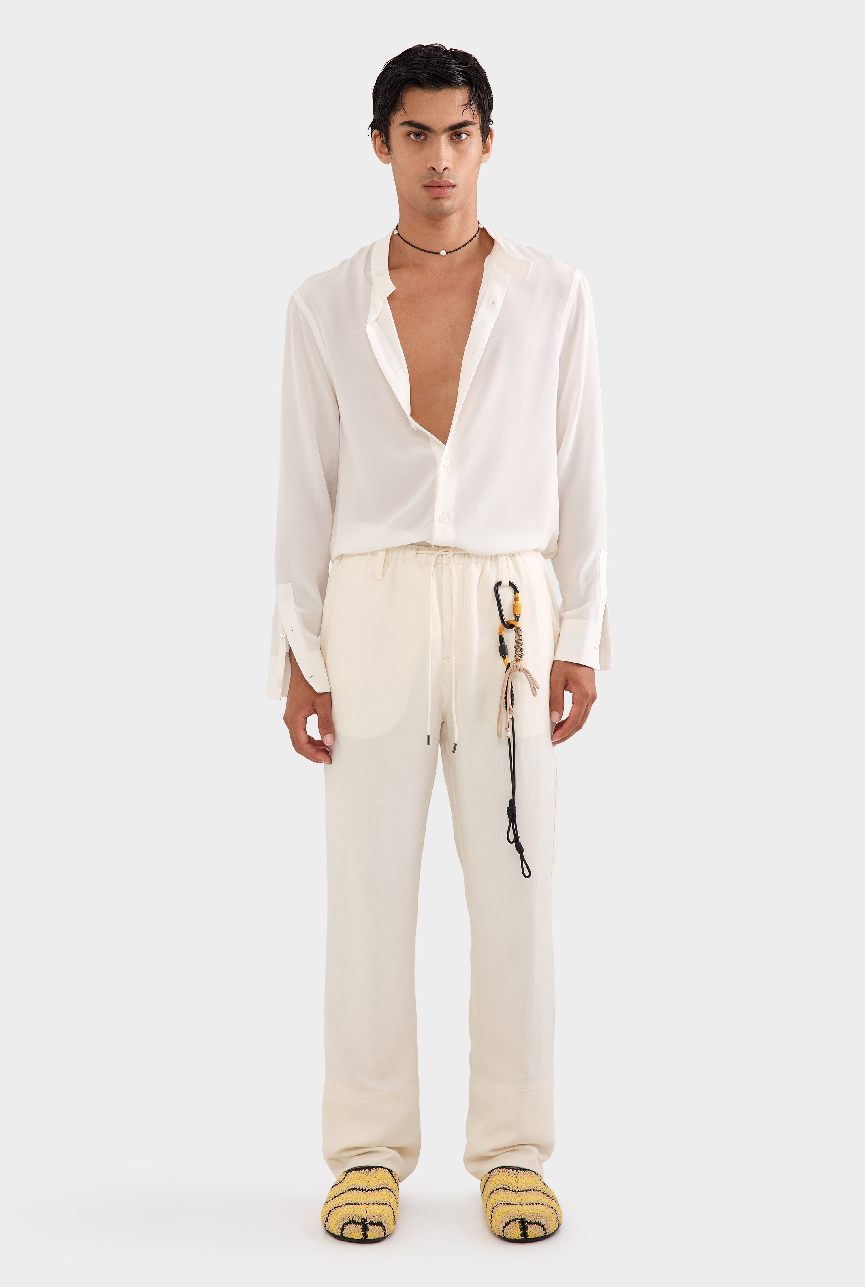 Silk Linen Relaxed Trouser - Cream