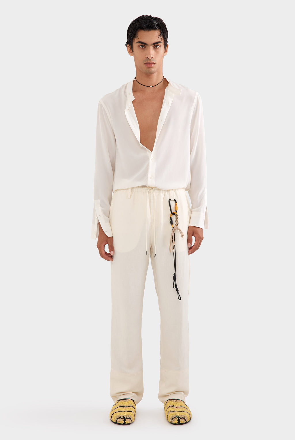 Silk Linen Relaxed Trouser - Cream