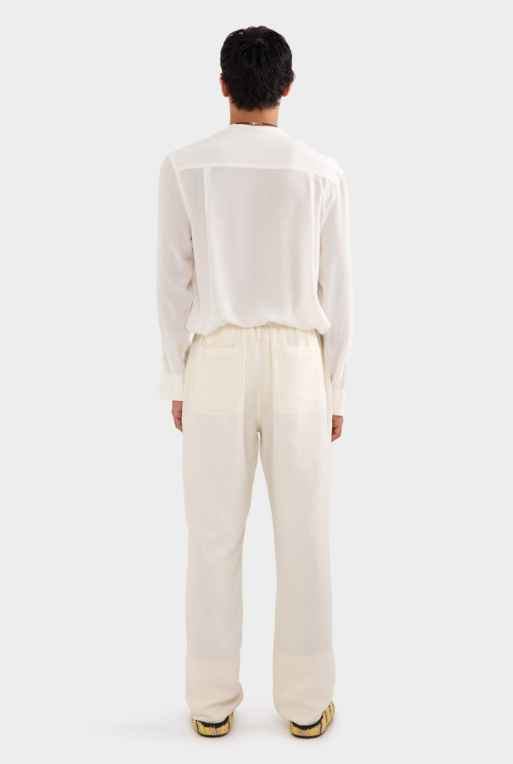 Silk Linen Relaxed Trouser - Cream