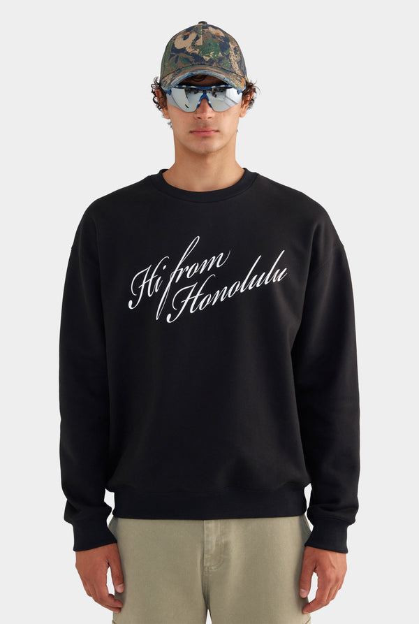 Relaxed Fleece Track Crewneck - Black