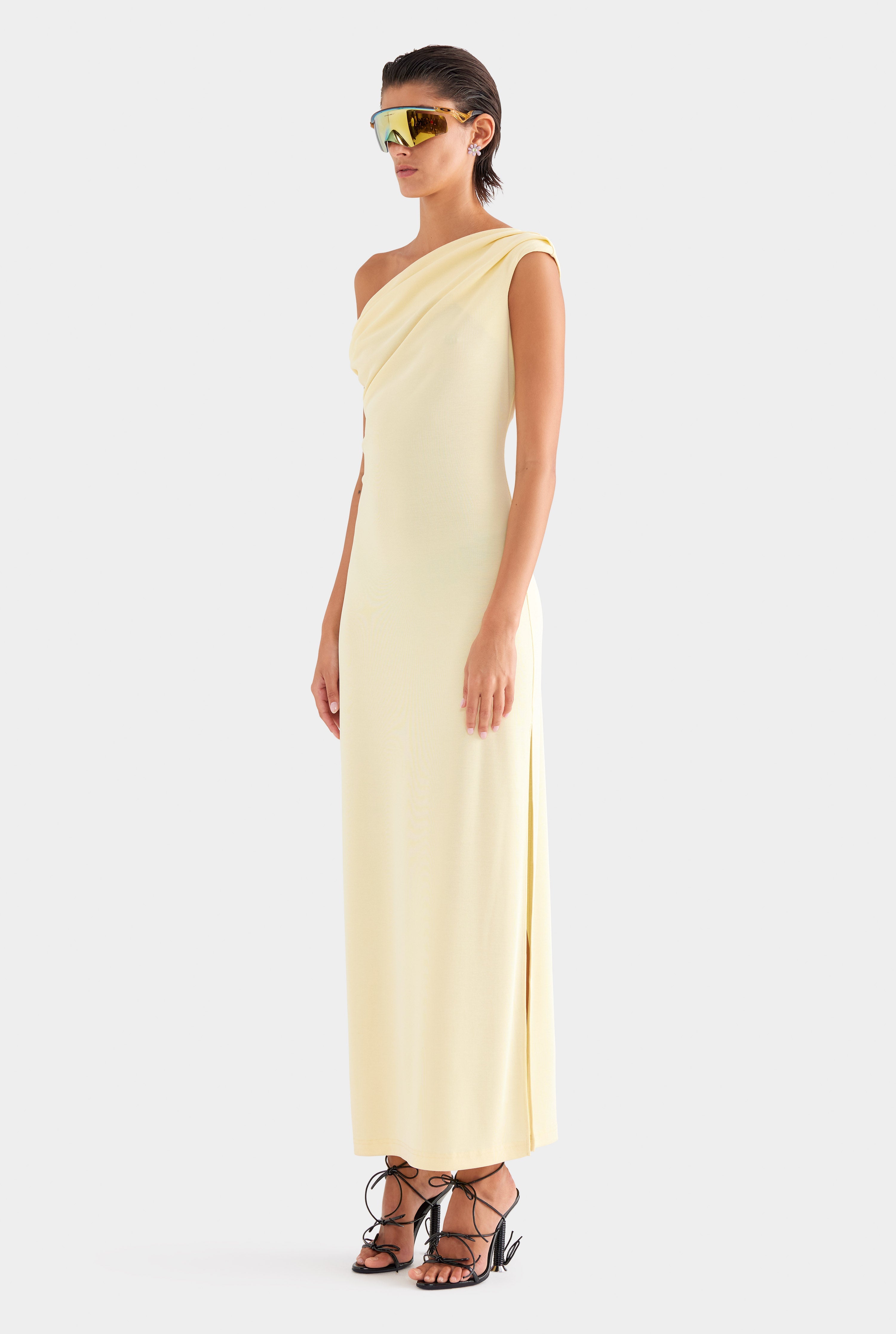 Asymmetric Draped Jersey Dress - Butter