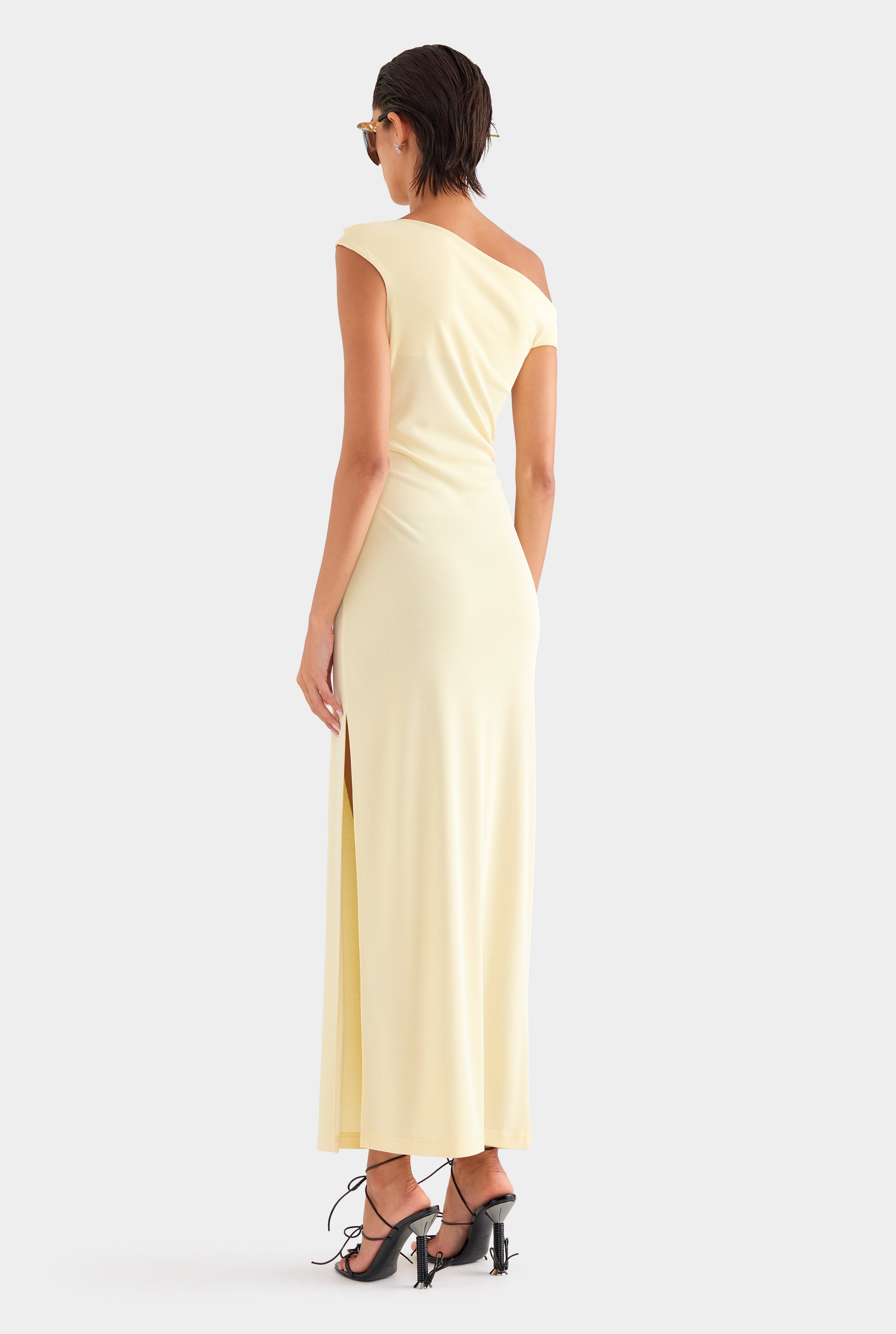 Asymmetric Draped Jersey Dress - Butter