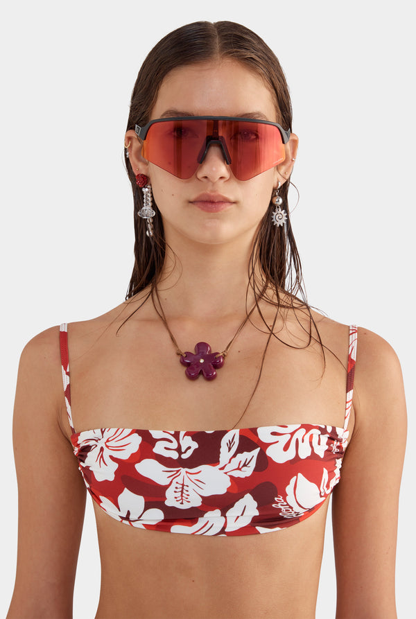 Bandeau Swim Top - Red Hibiscus Camo