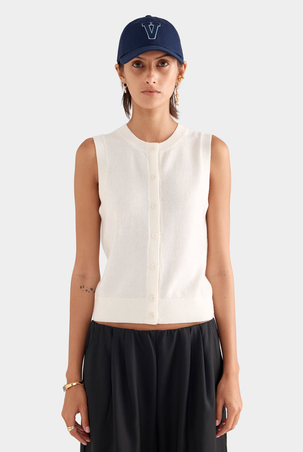 Cashmere Button Through Tank - Off White