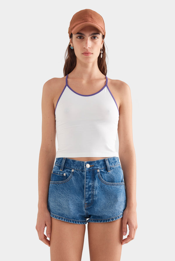 Contrast Jersey Tank - White/Violet