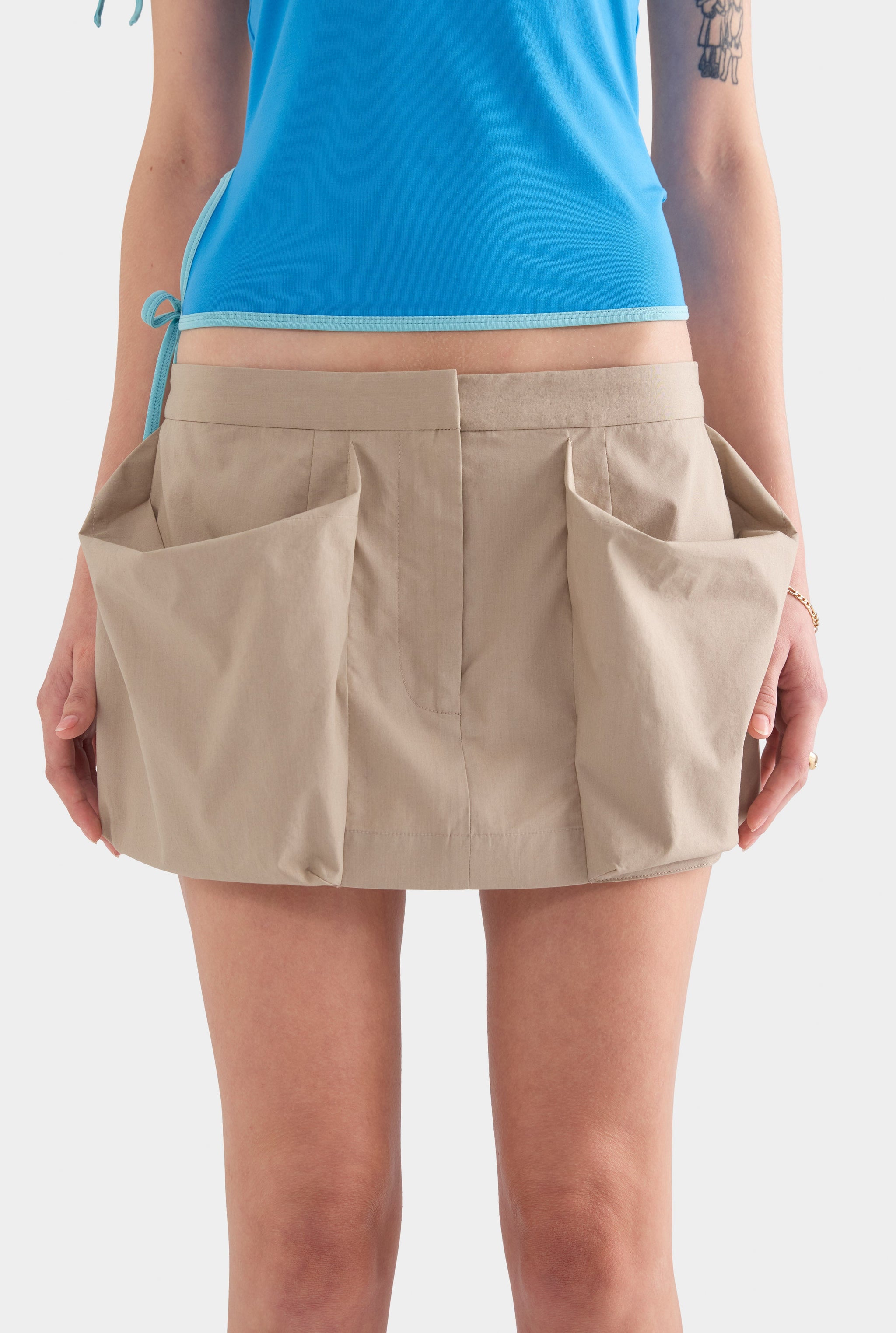 Pocket Detail Cotton Mini Skirt - Pebble