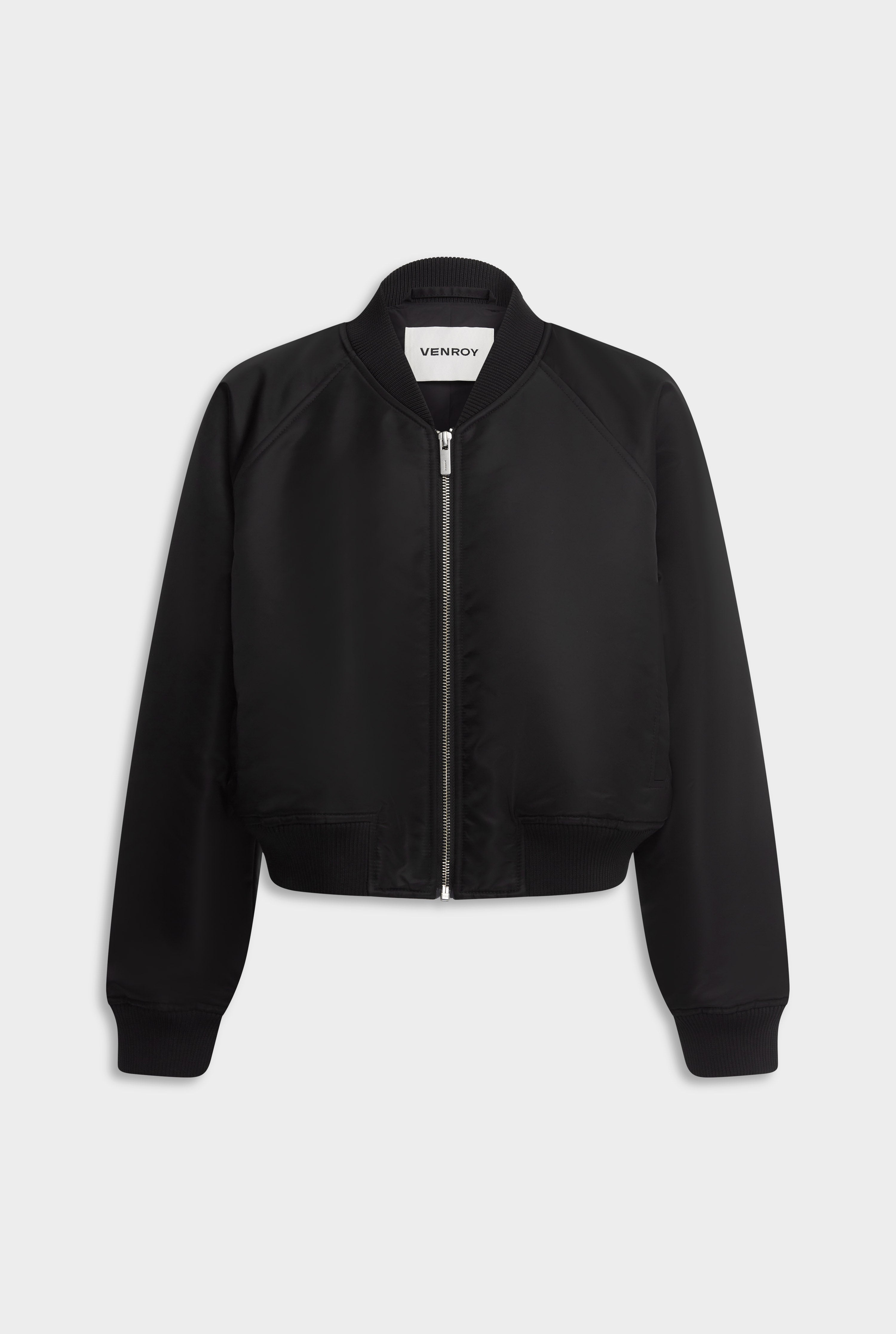 Cropped Nylon Bomber Jacket - Black