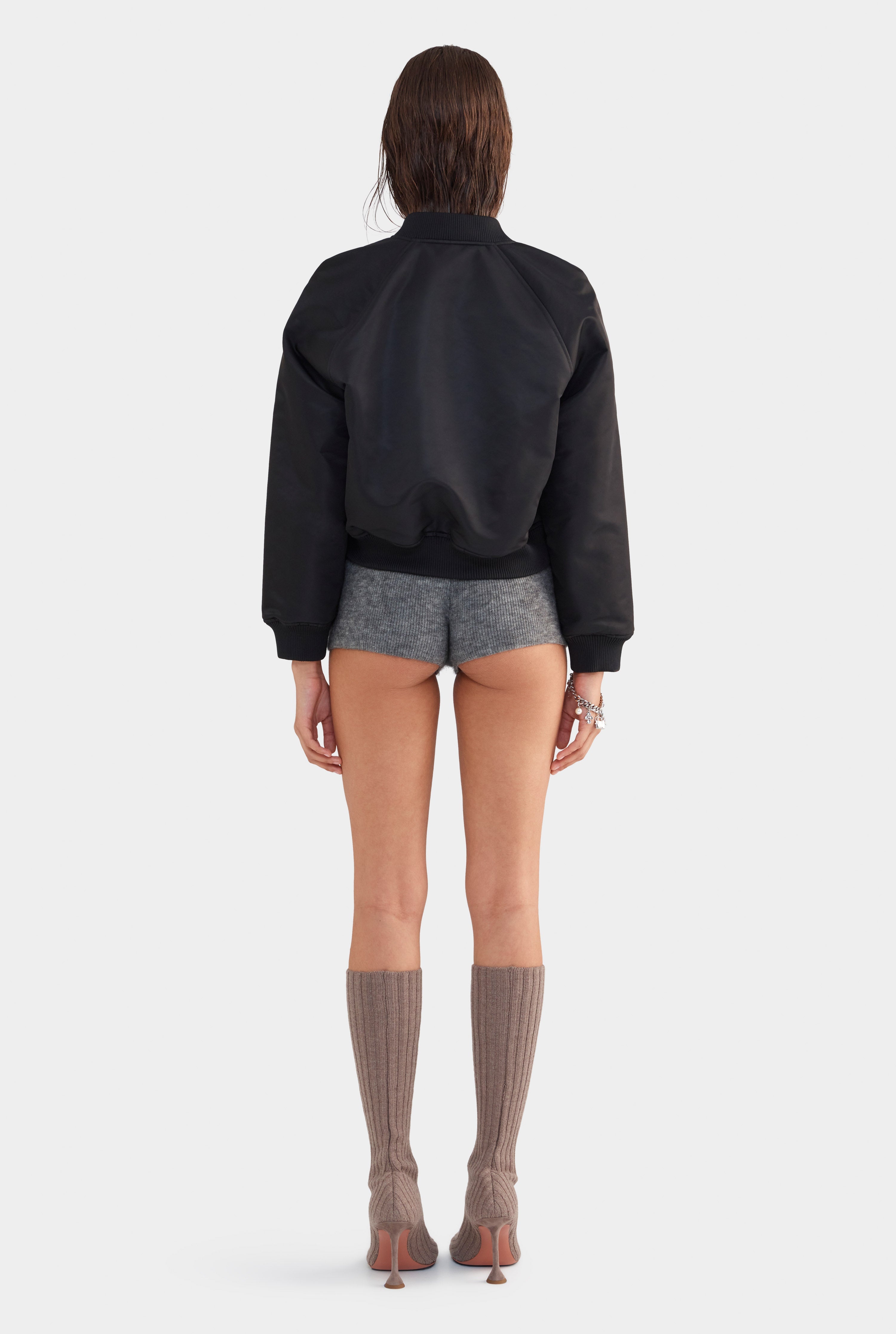 Cropped Nylon Bomber Jacket - Black