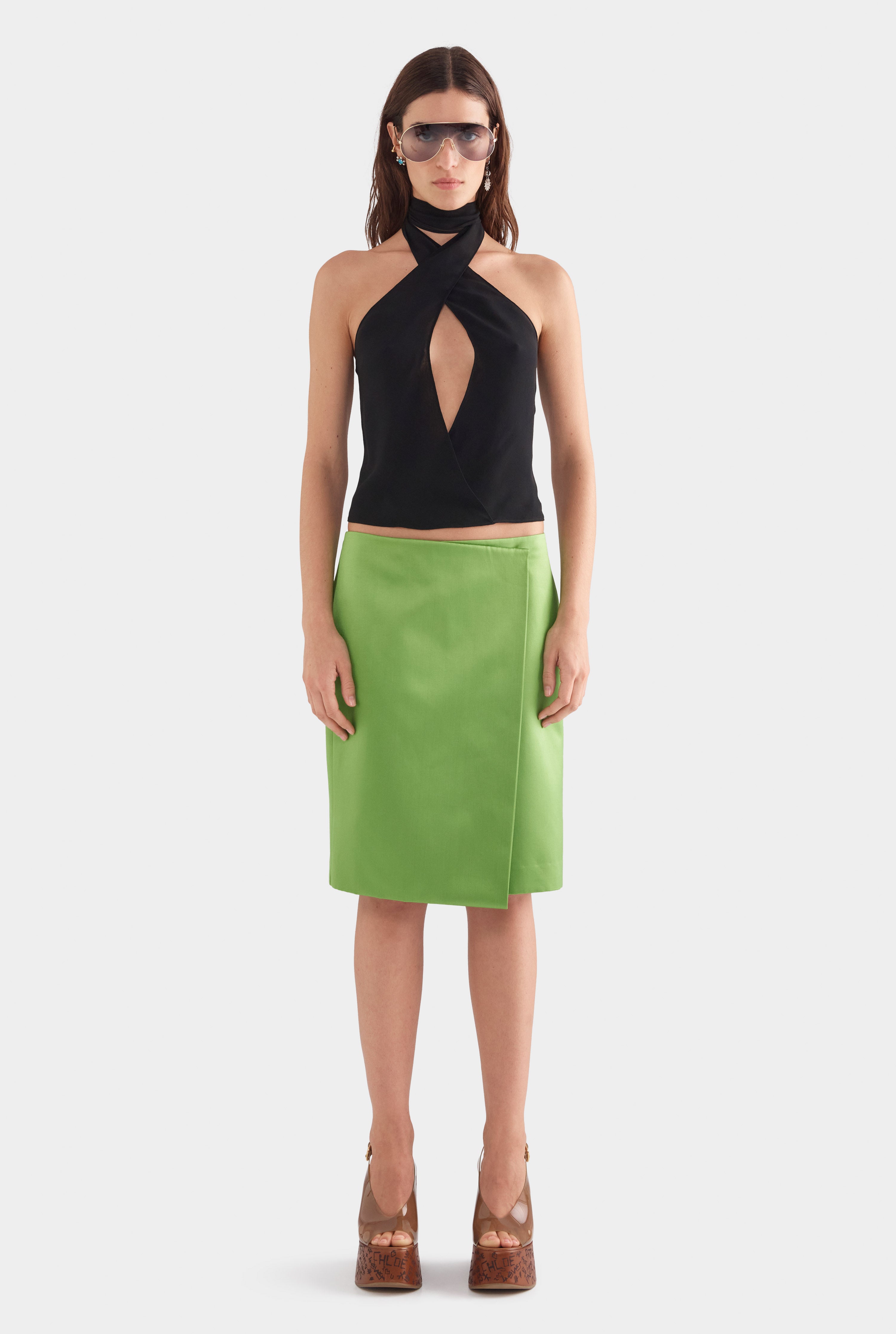 Cross Front Silk Scarf Top - Black