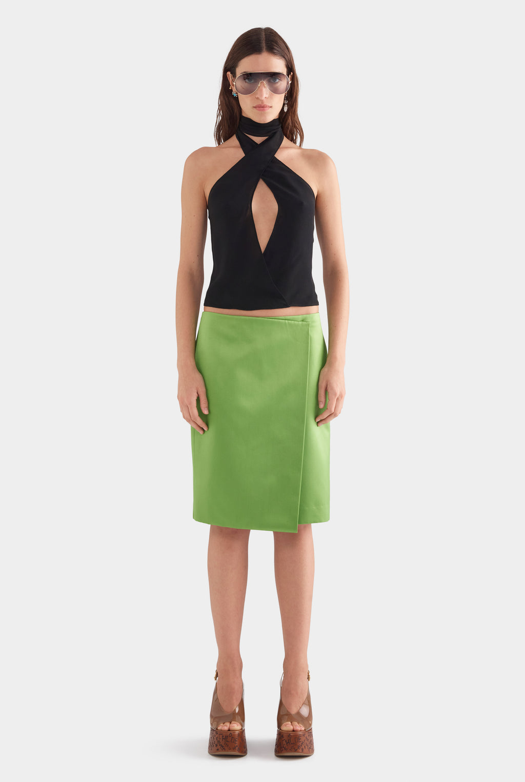 Cross Front Silk Scarf Top - Black
