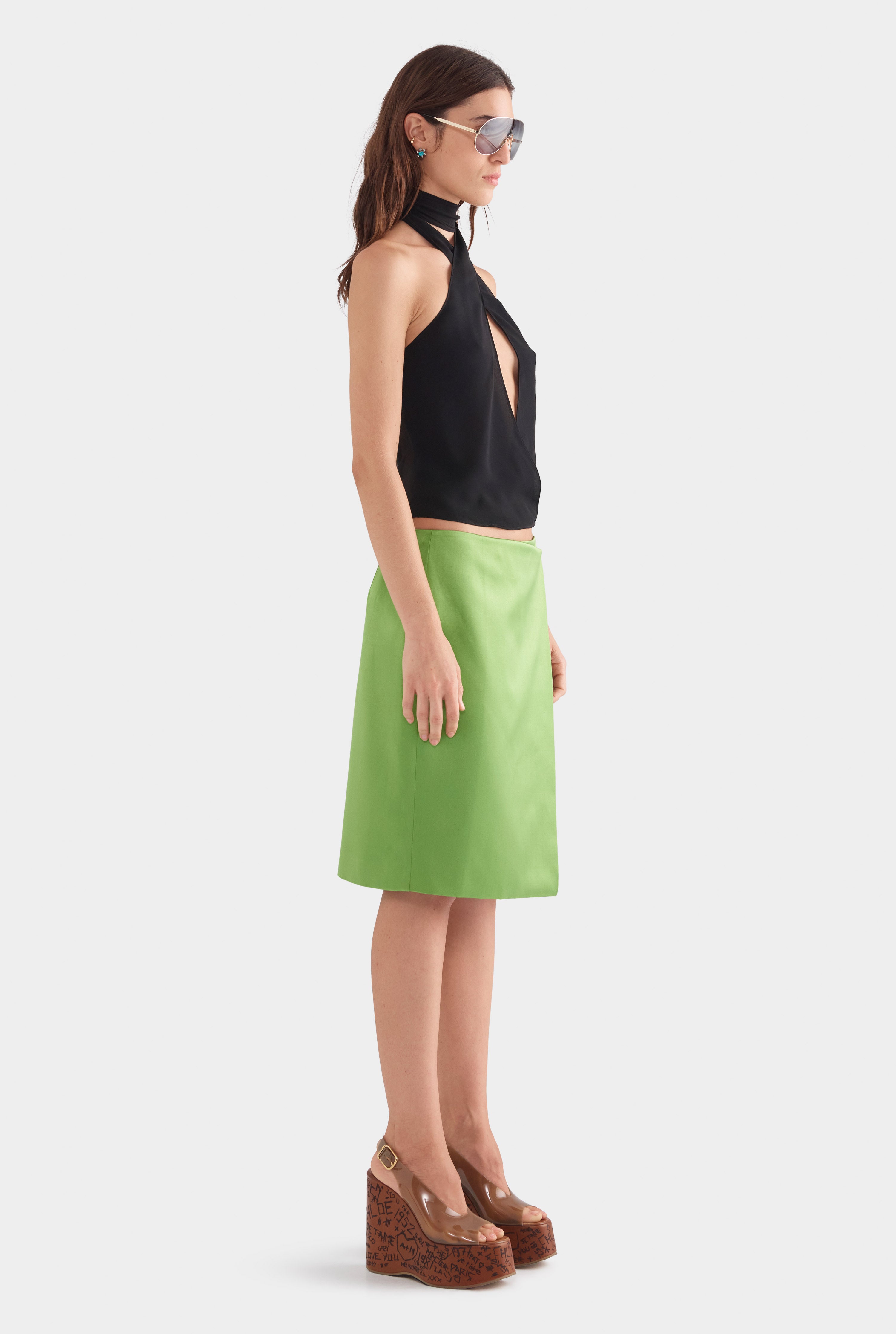 Cross Front Silk Scarf Top - Black