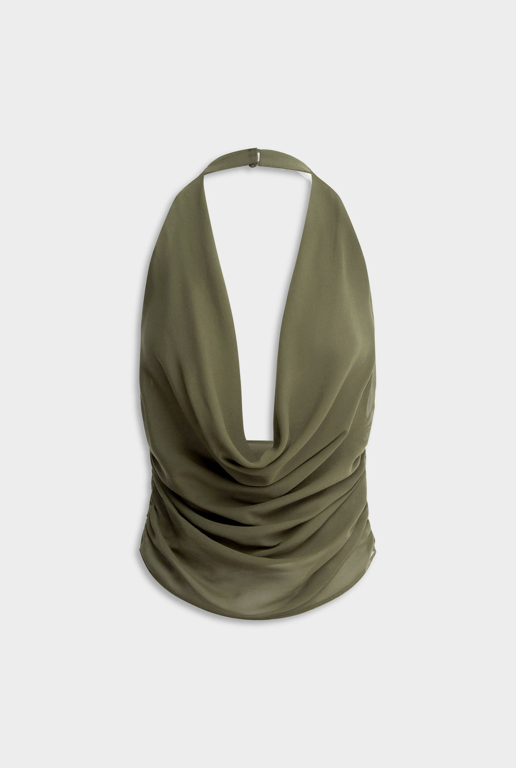 Deep Cowl Sheer Silk Halter - Olive