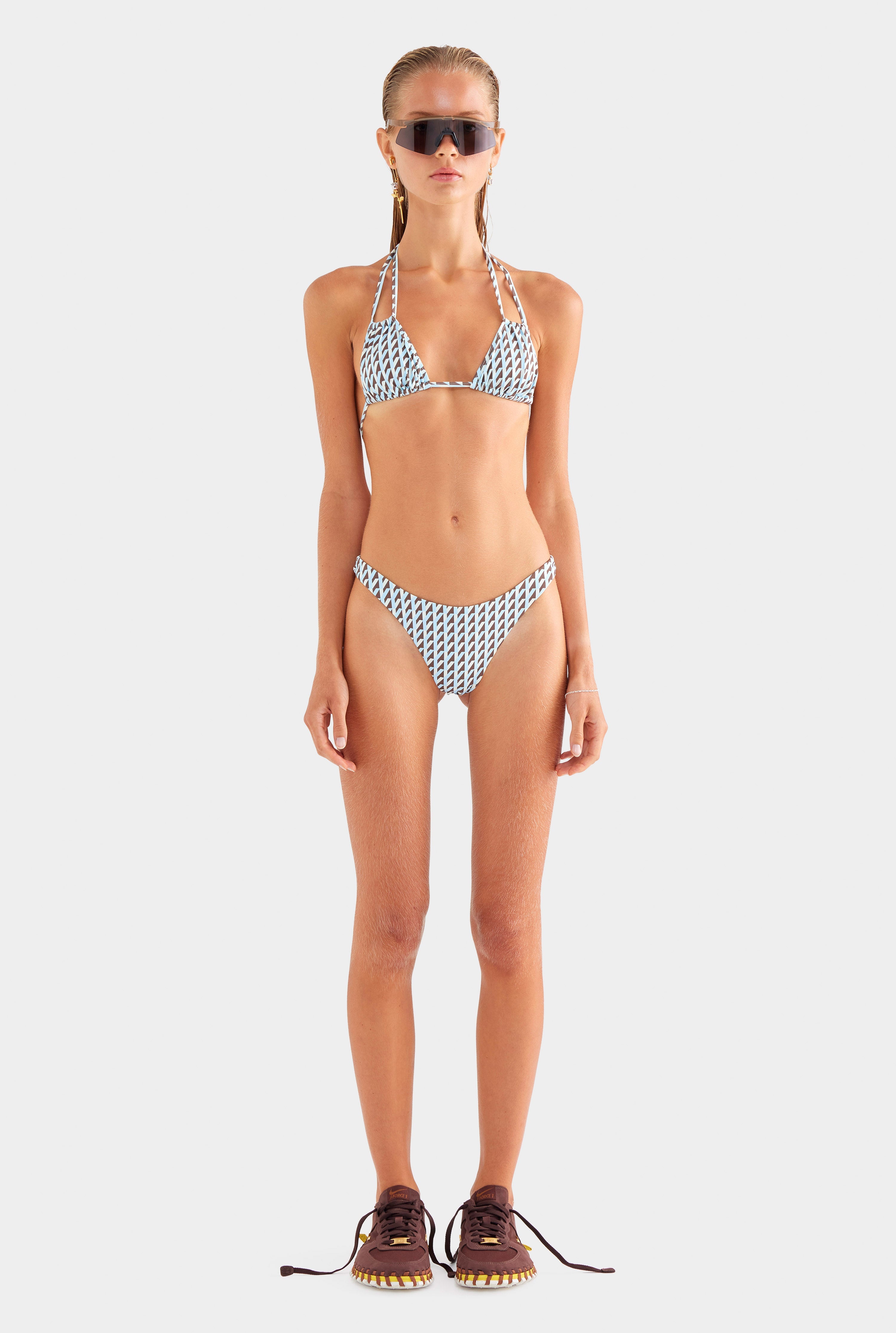 Double Strap Halter Bikini - Powder Blue/Chestnut V Monogram