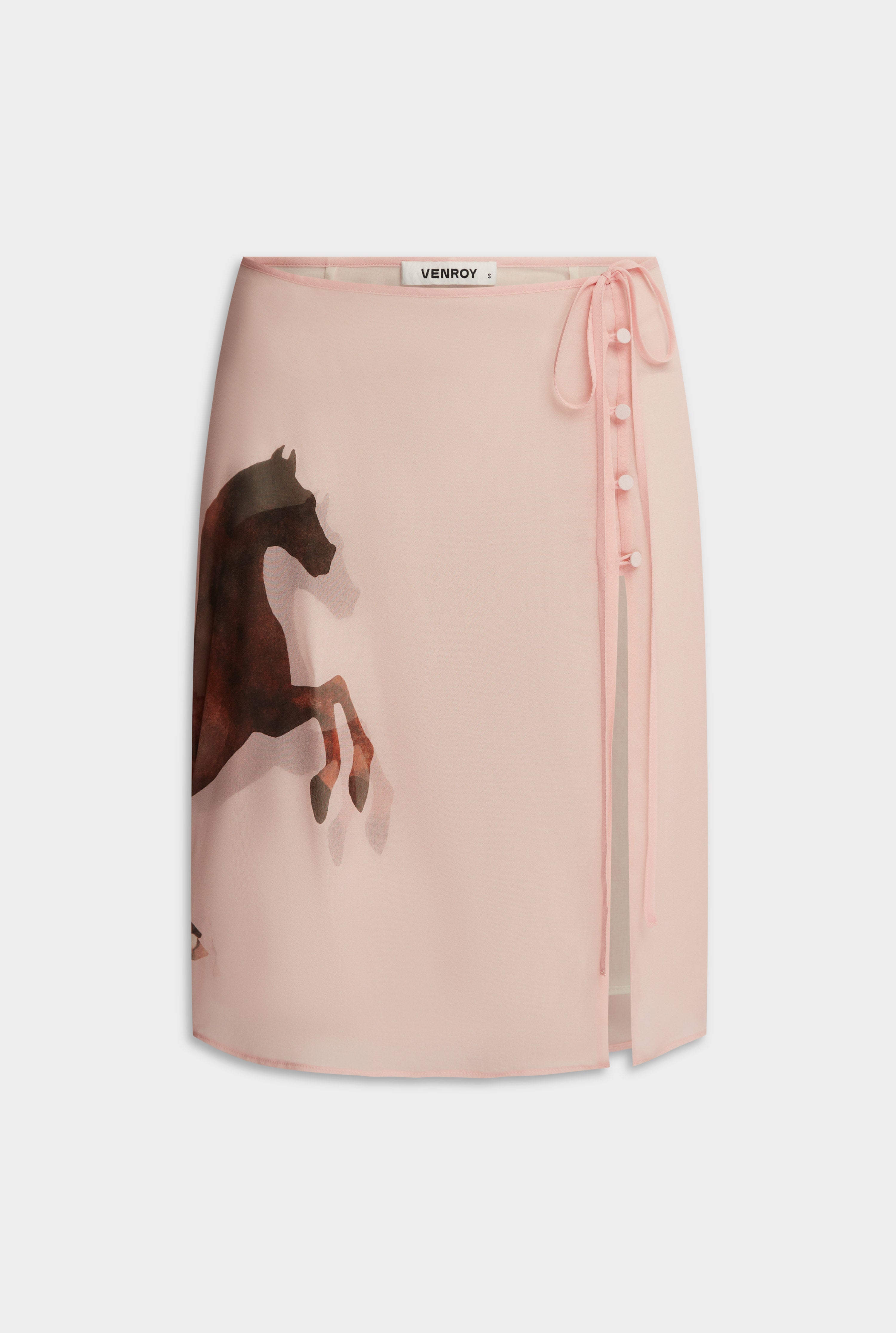 Layered Silk Skirt - Pink/Horse Stamp
