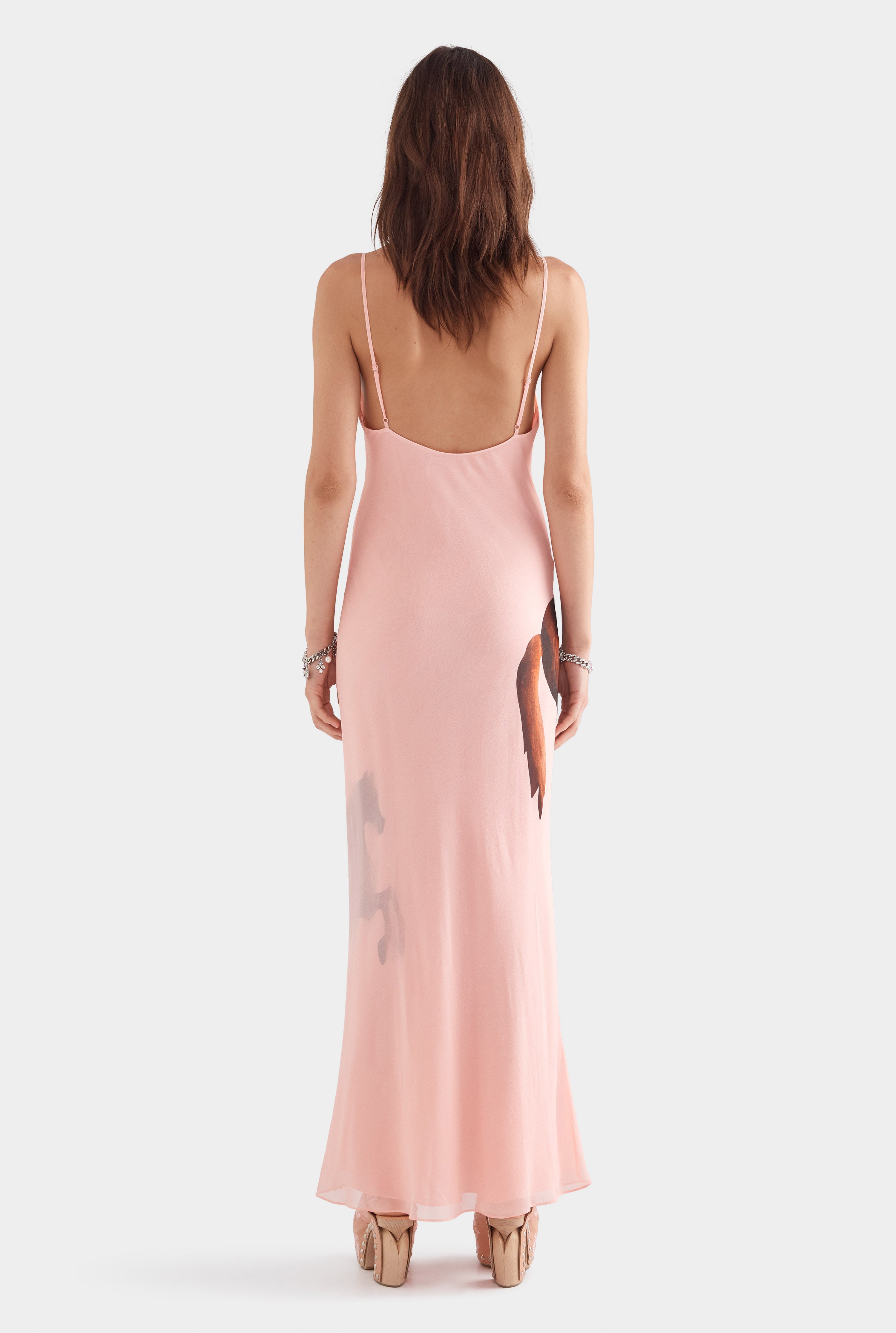 Layered Silk Slip Maxi Dress - Pink/Horse Stamp