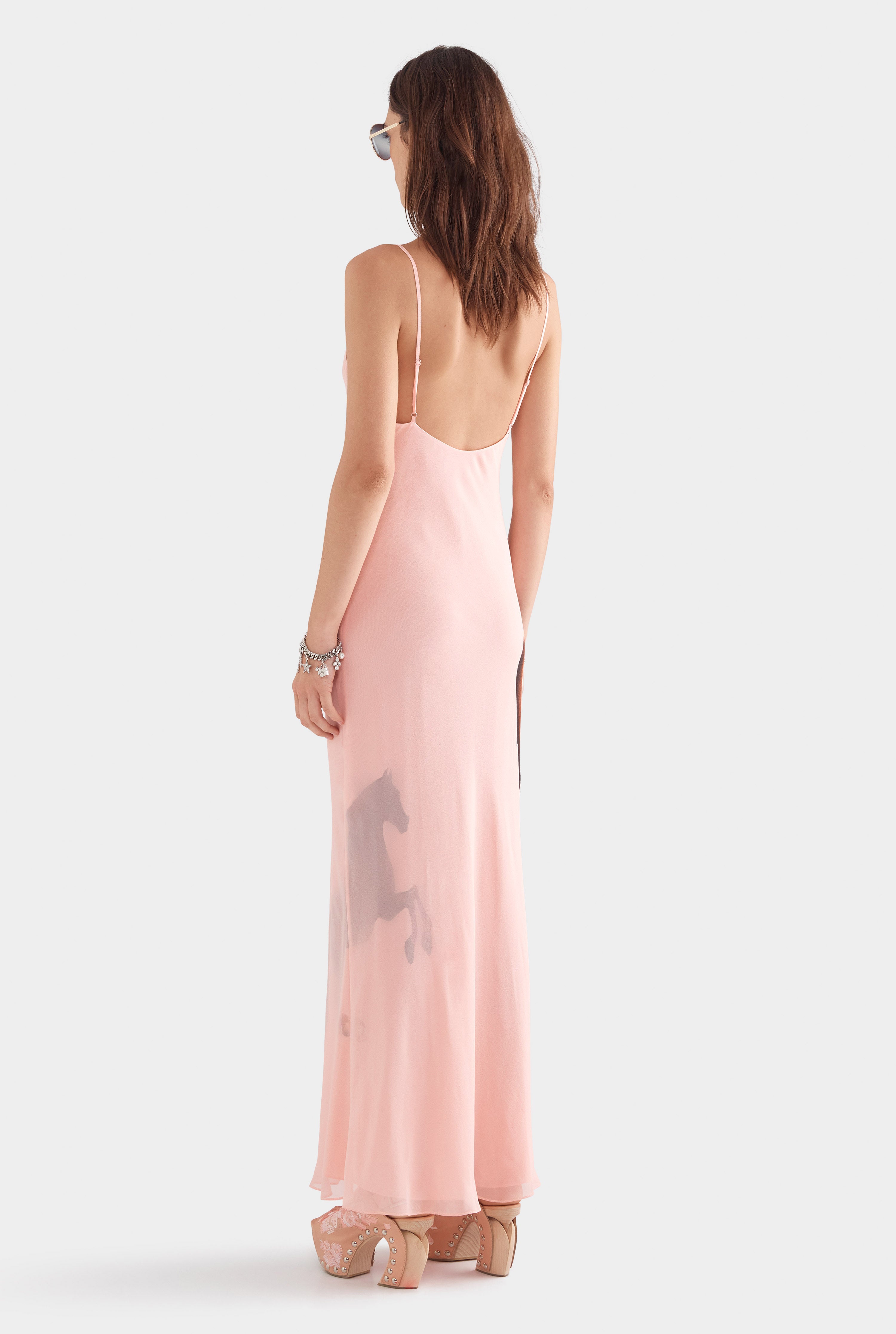 Layered Silk Slip Maxi Dress - Pink/Horse Stamp