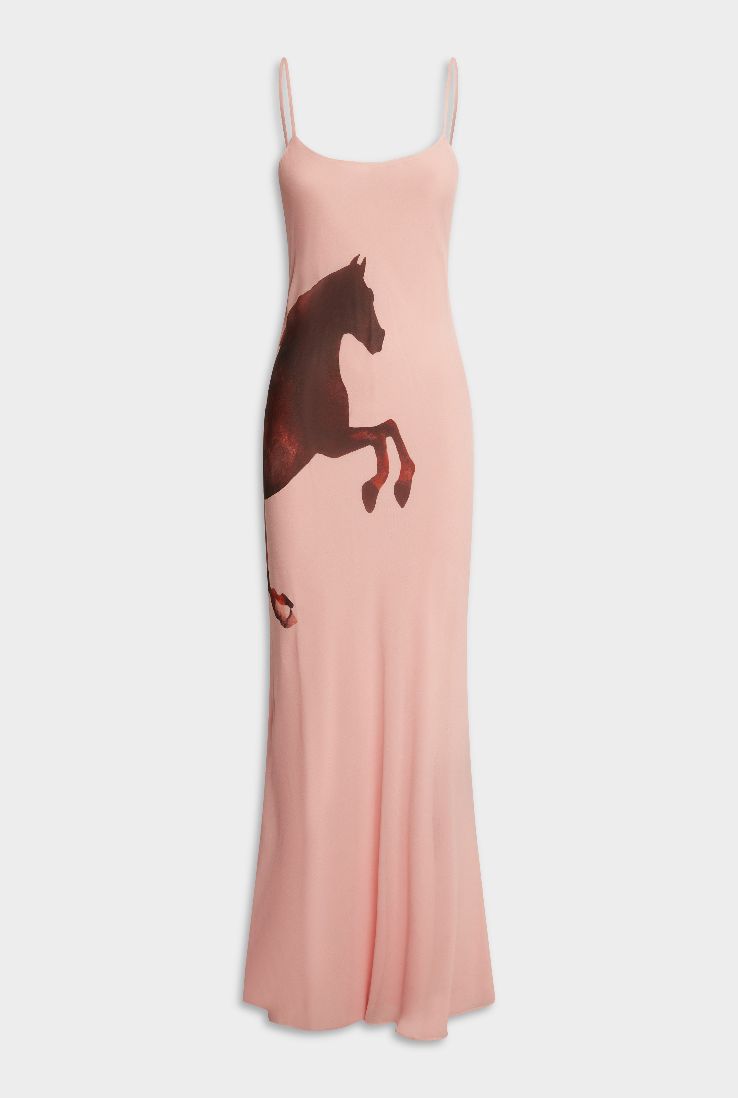 Layered Silk Slip Maxi Dress - Pink/Horse Stamp
