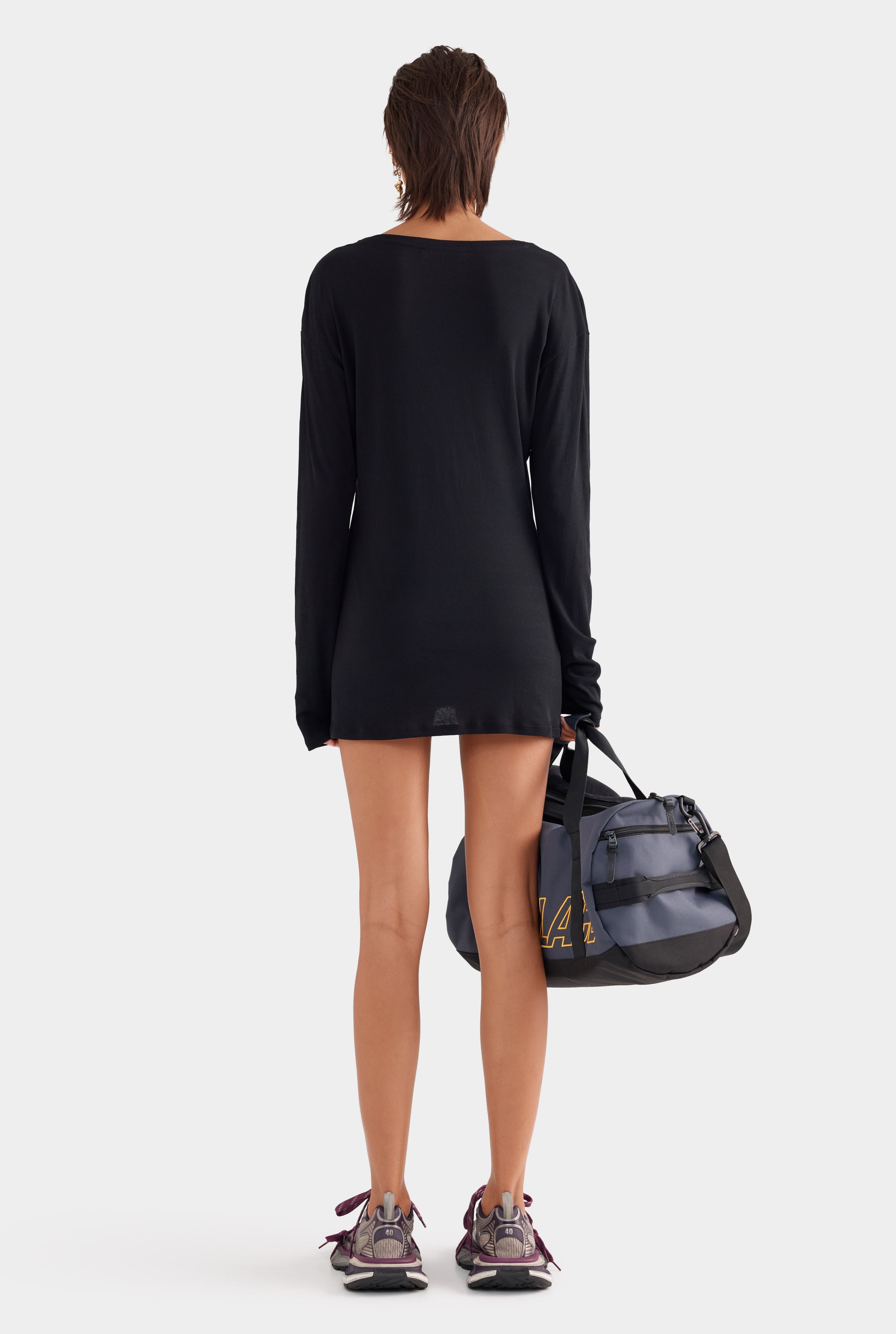 Lightweight Cotton Mini Dress - Black