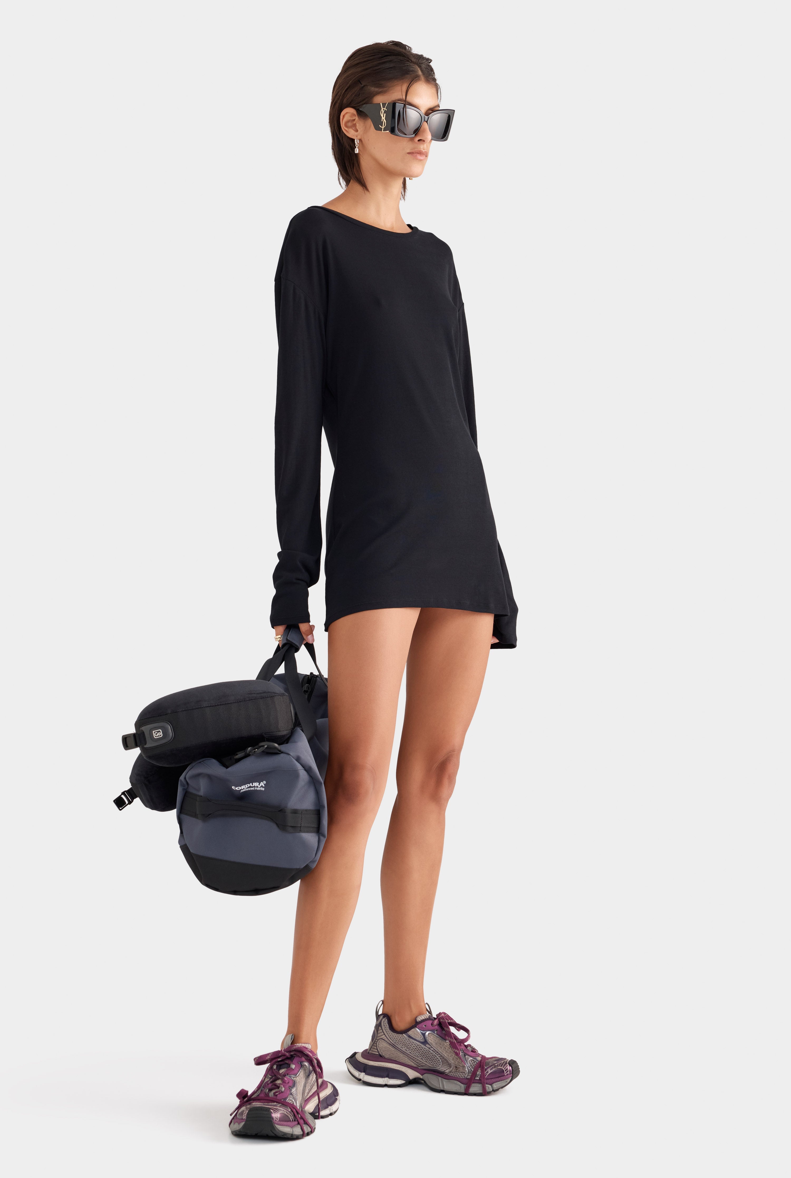 Lightweight Cotton Mini Dress - Black