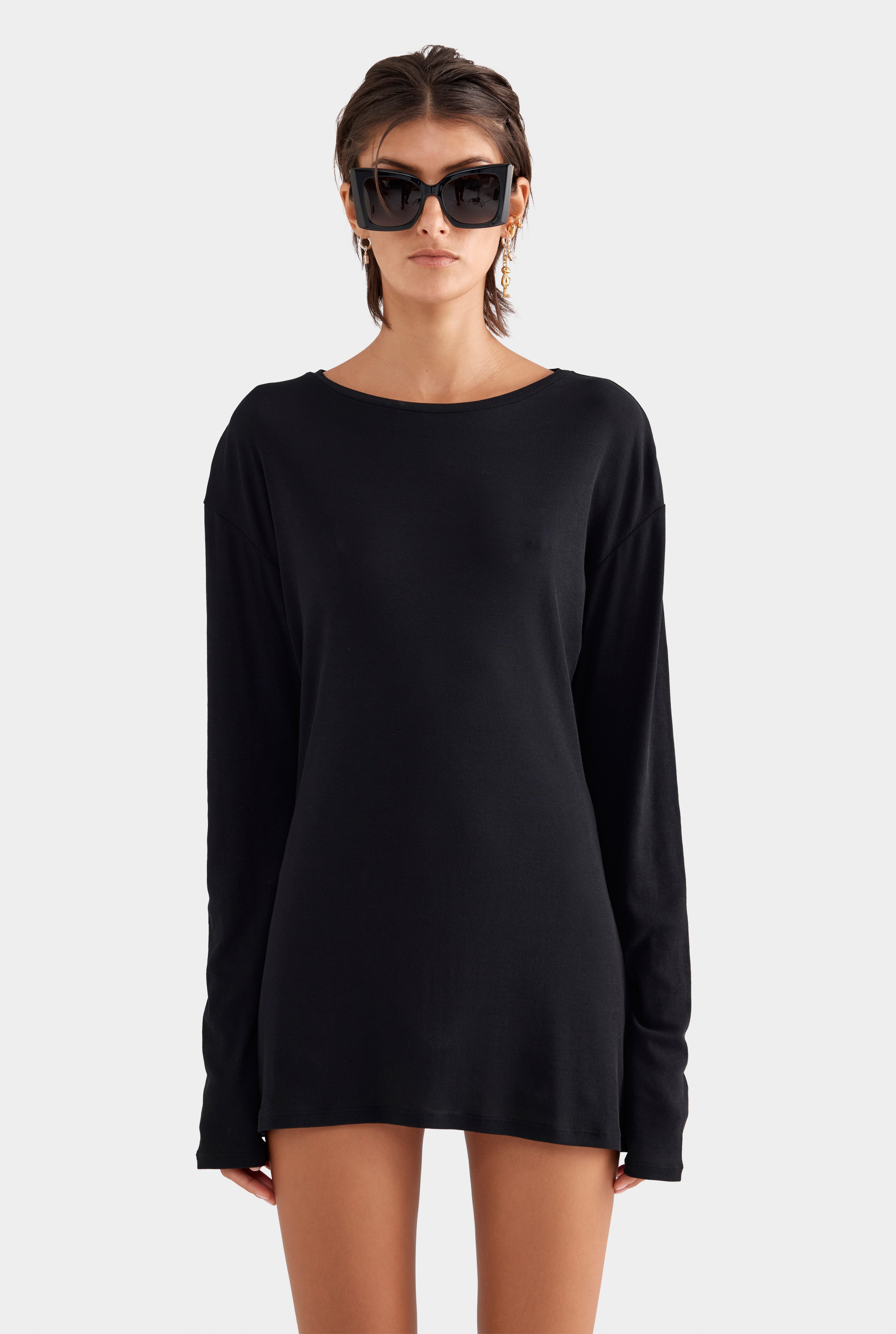 Lightweight Cotton Mini Dress - Black