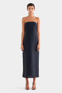 Linen Strapless Maxi Dress - Black