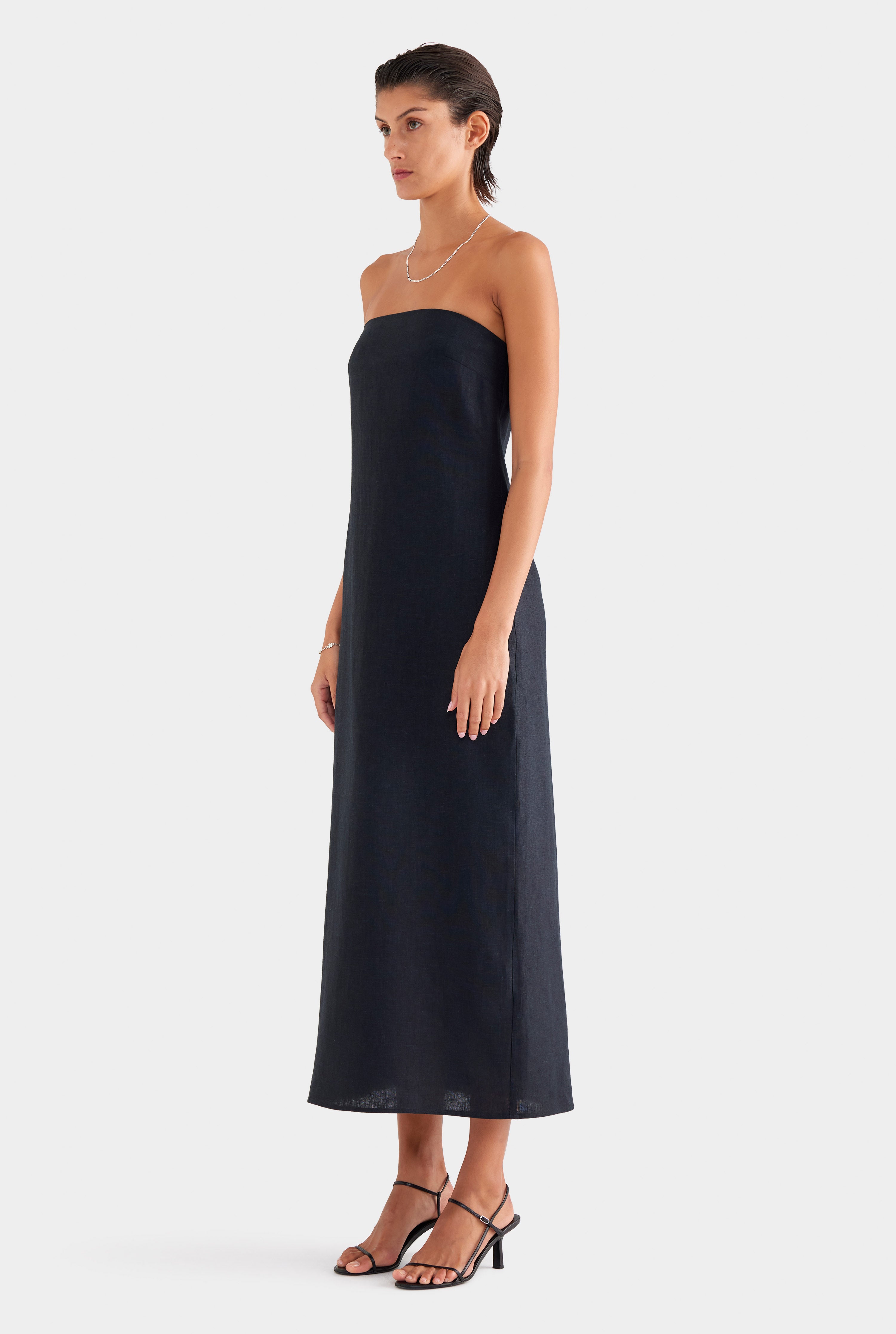 Linen Strapless Maxi Dress - Black