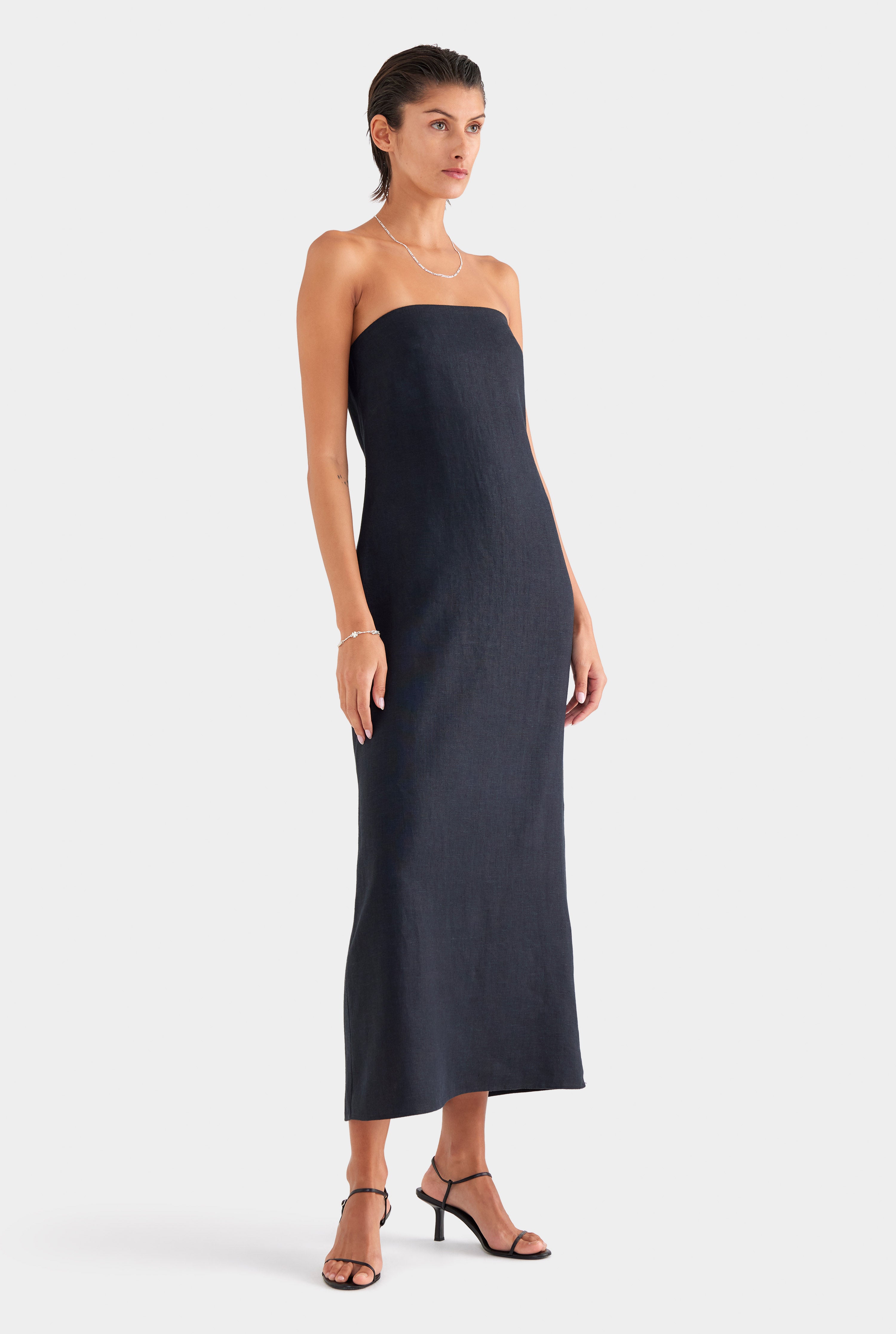 Linen Strapless Maxi Dress - Black